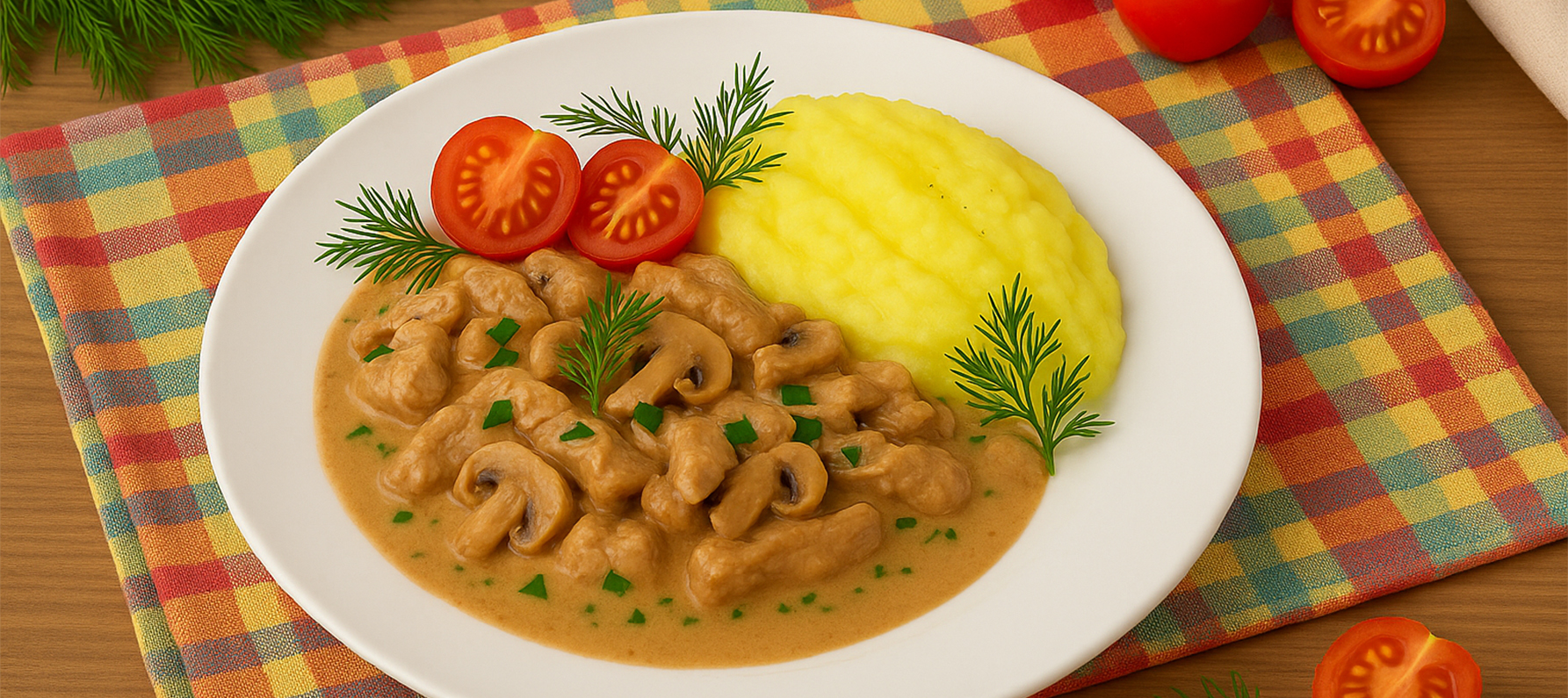 Тушкована свиняча вирізка з грибами