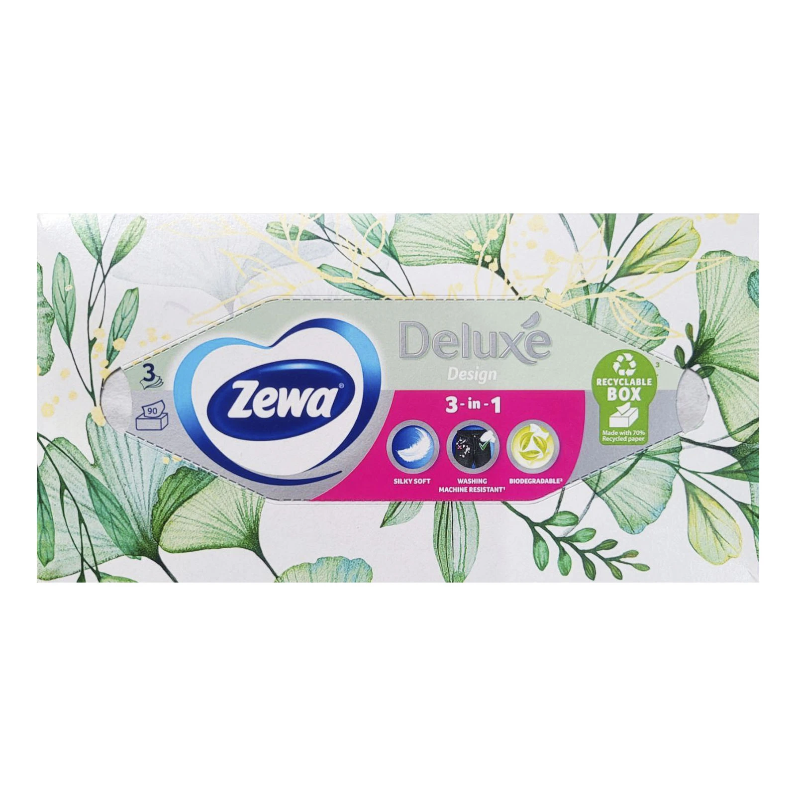Серветки паперові Zewa Deluxe 3-х шарові неароматизовані 90шт/уп Фото №:1