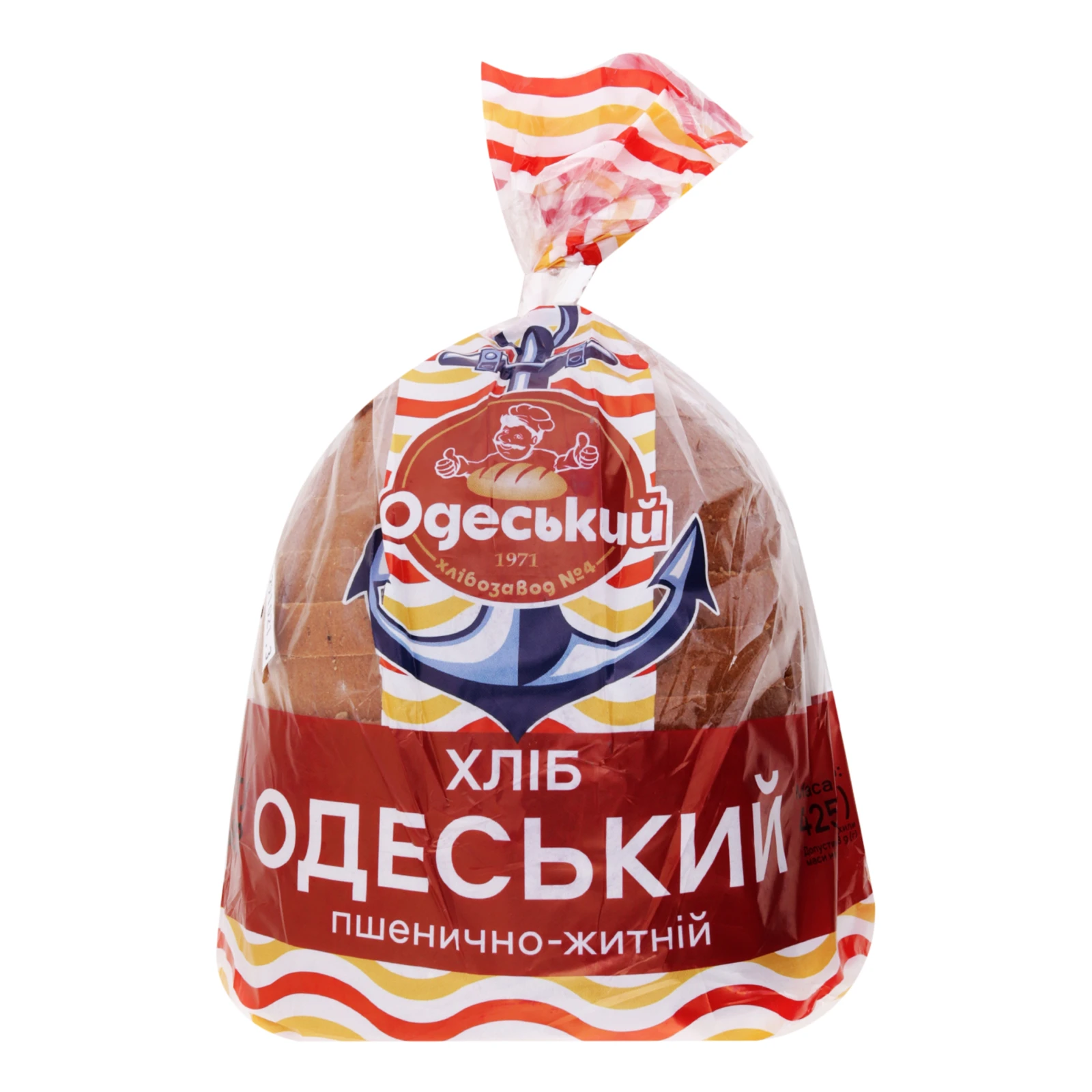 Хліб Одеський хлібозавод №4 Одеський пшенично-житній половинка в нарізці 425г Фото №:1