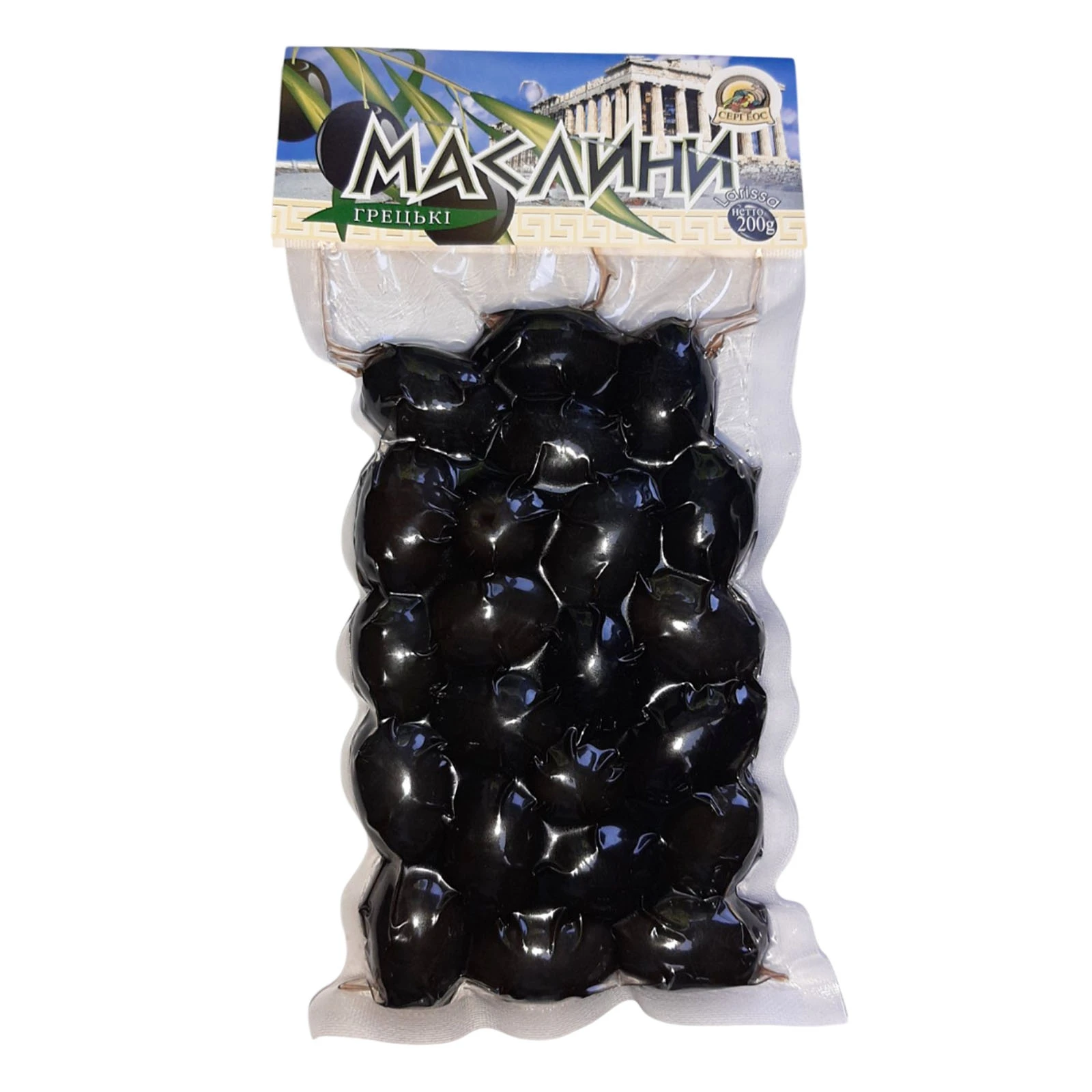Маслини Eleofyto грецькі чорні великі 200г Фото №:1