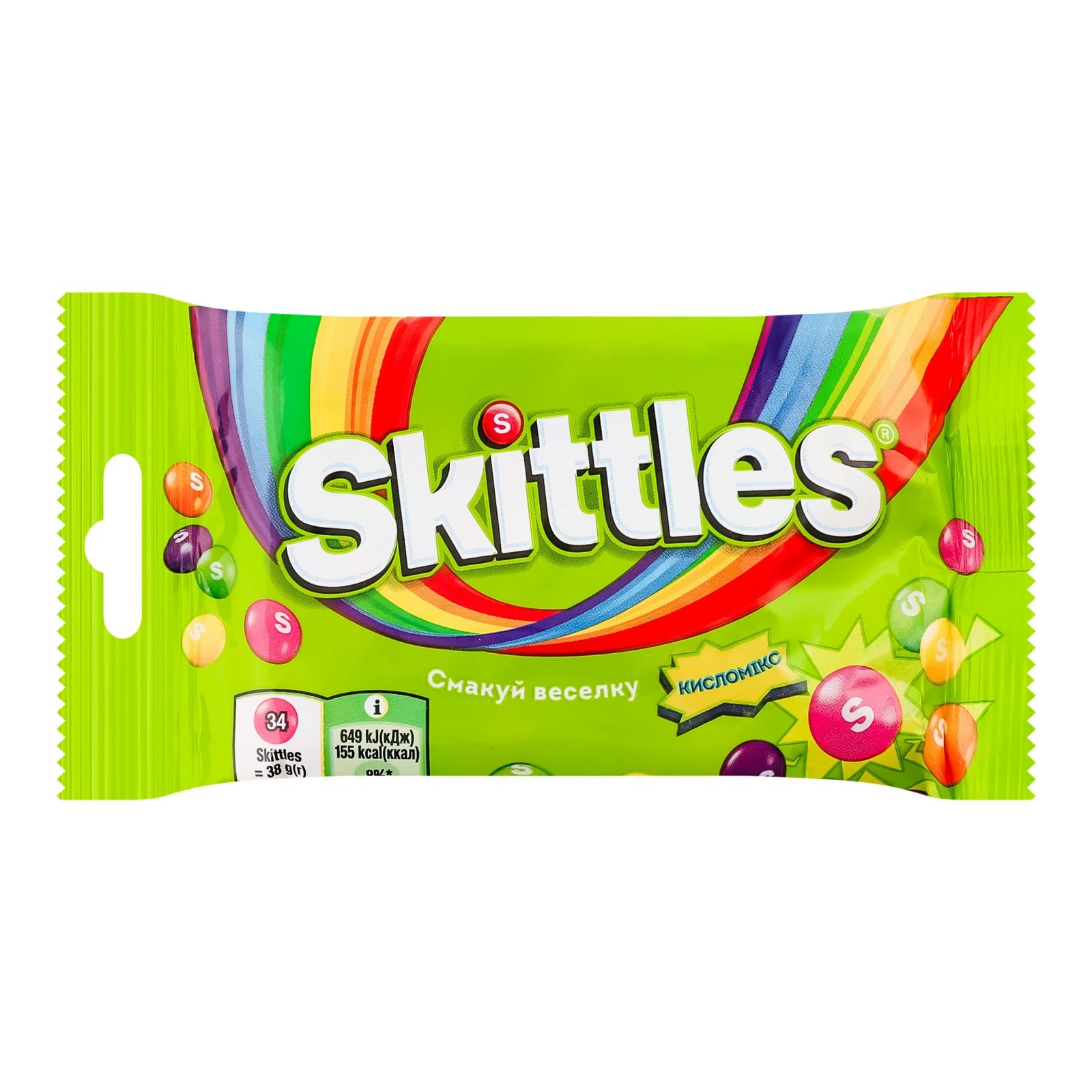 Драже жувальні Skittles у різнокольоровій цукровій оболонці Кисломікс 38г Фото №:1