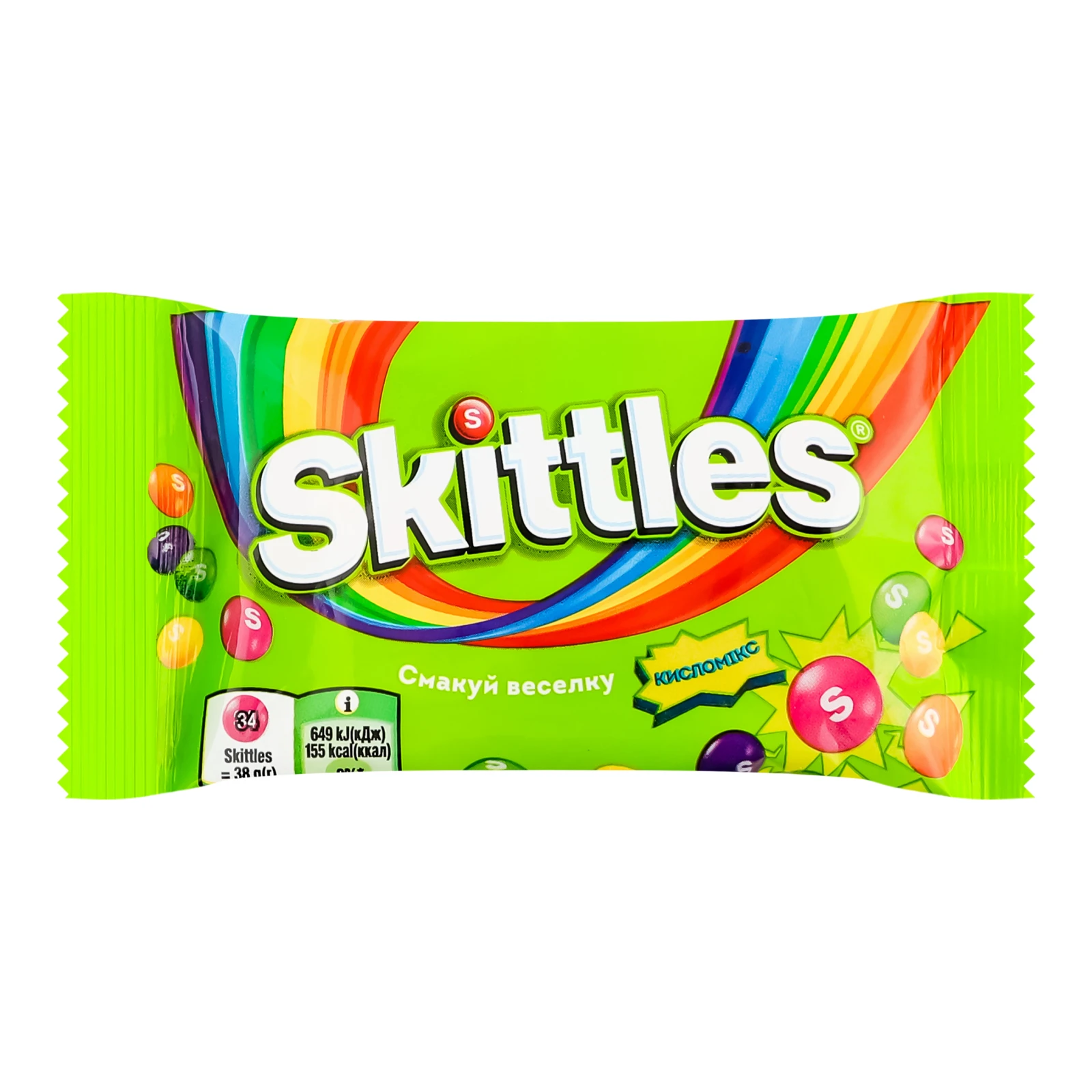 Драже жувальні Skittles у різнокольоровій цукровій оболонці Кисломікс 38г Фото №:1