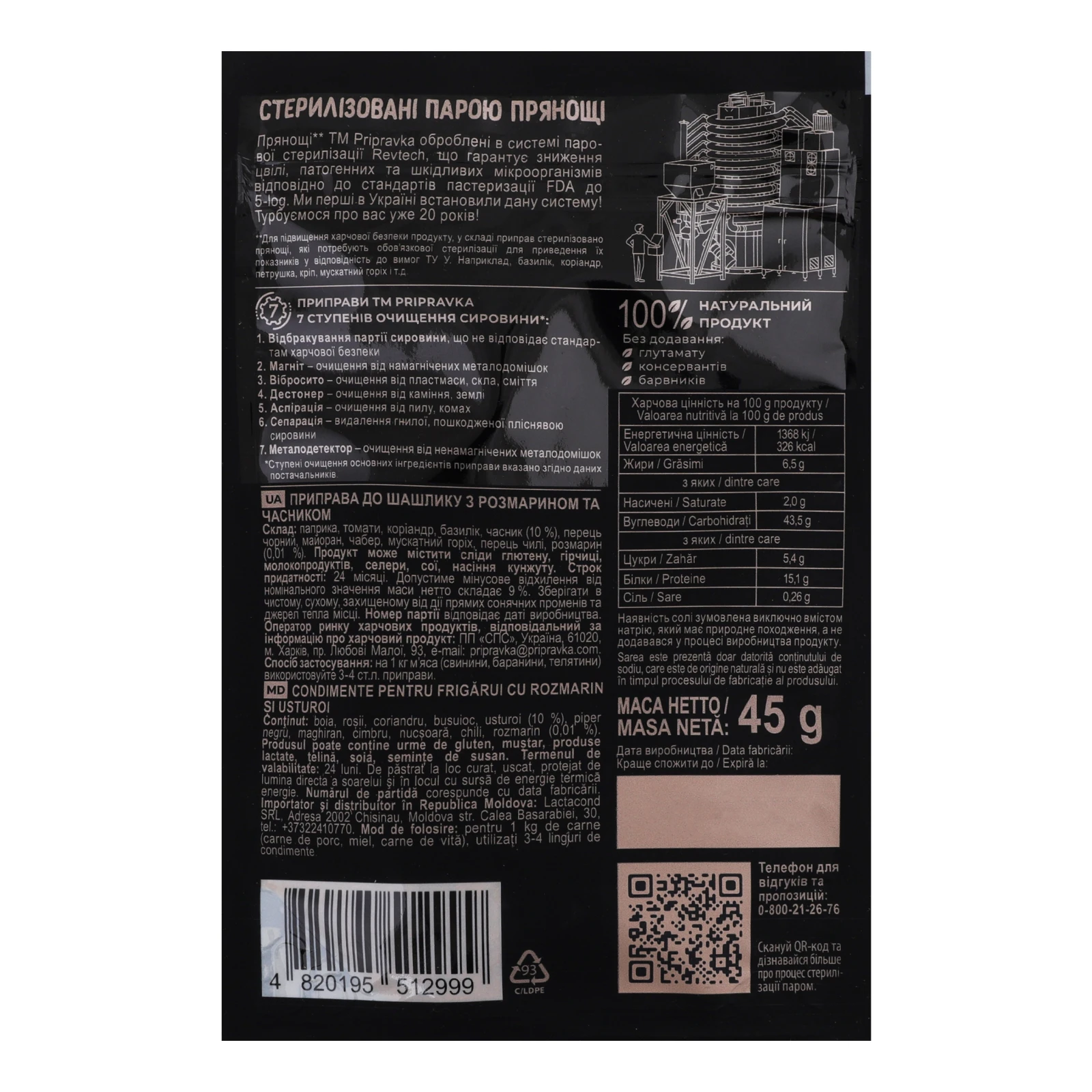 Приправа Pripravka Exclusive Professional До шашлику з розмарином та часником 45г Фото №:2