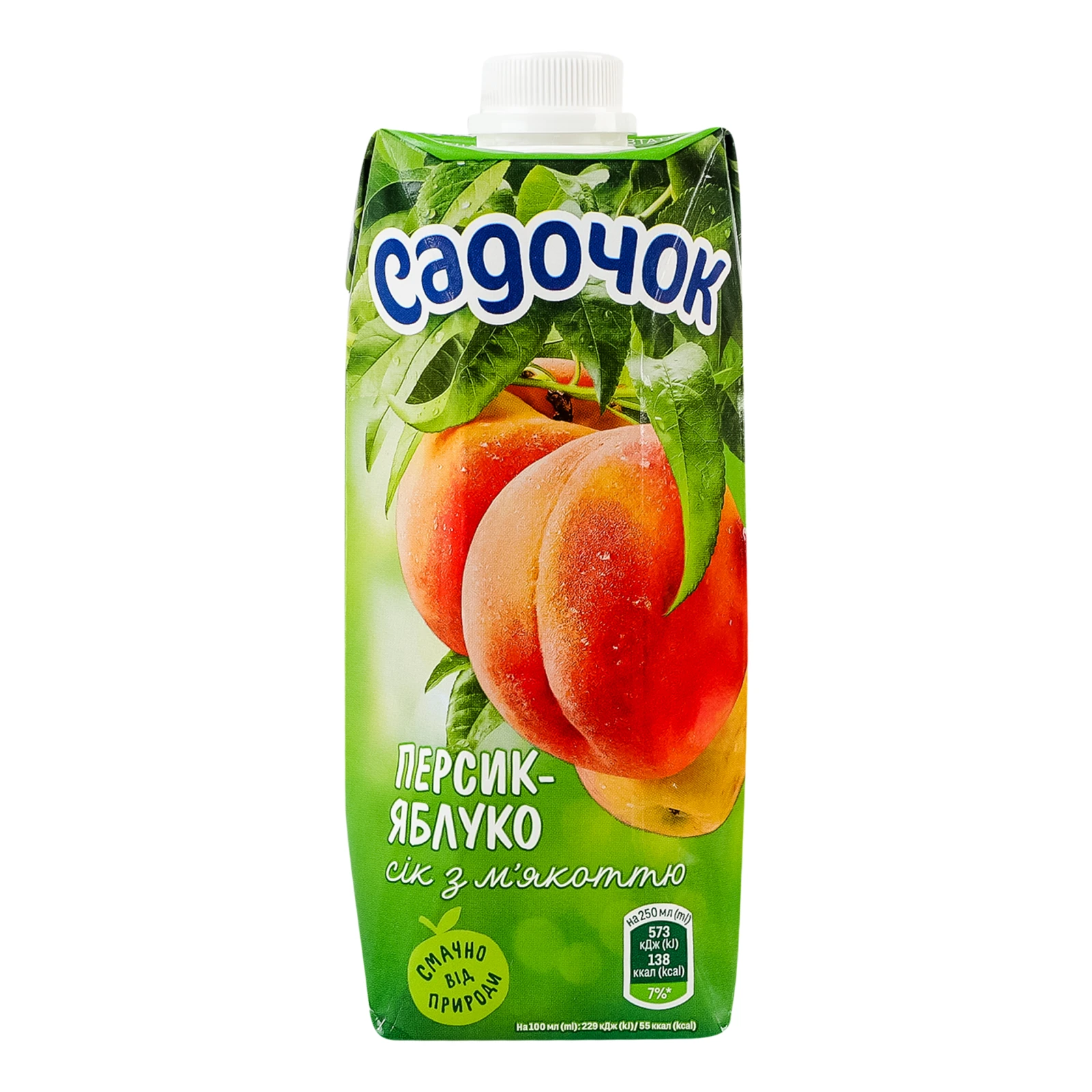 Сік Садочок з м'якоттю пастеризований Персик-Яблуко 500мл Фото №:1