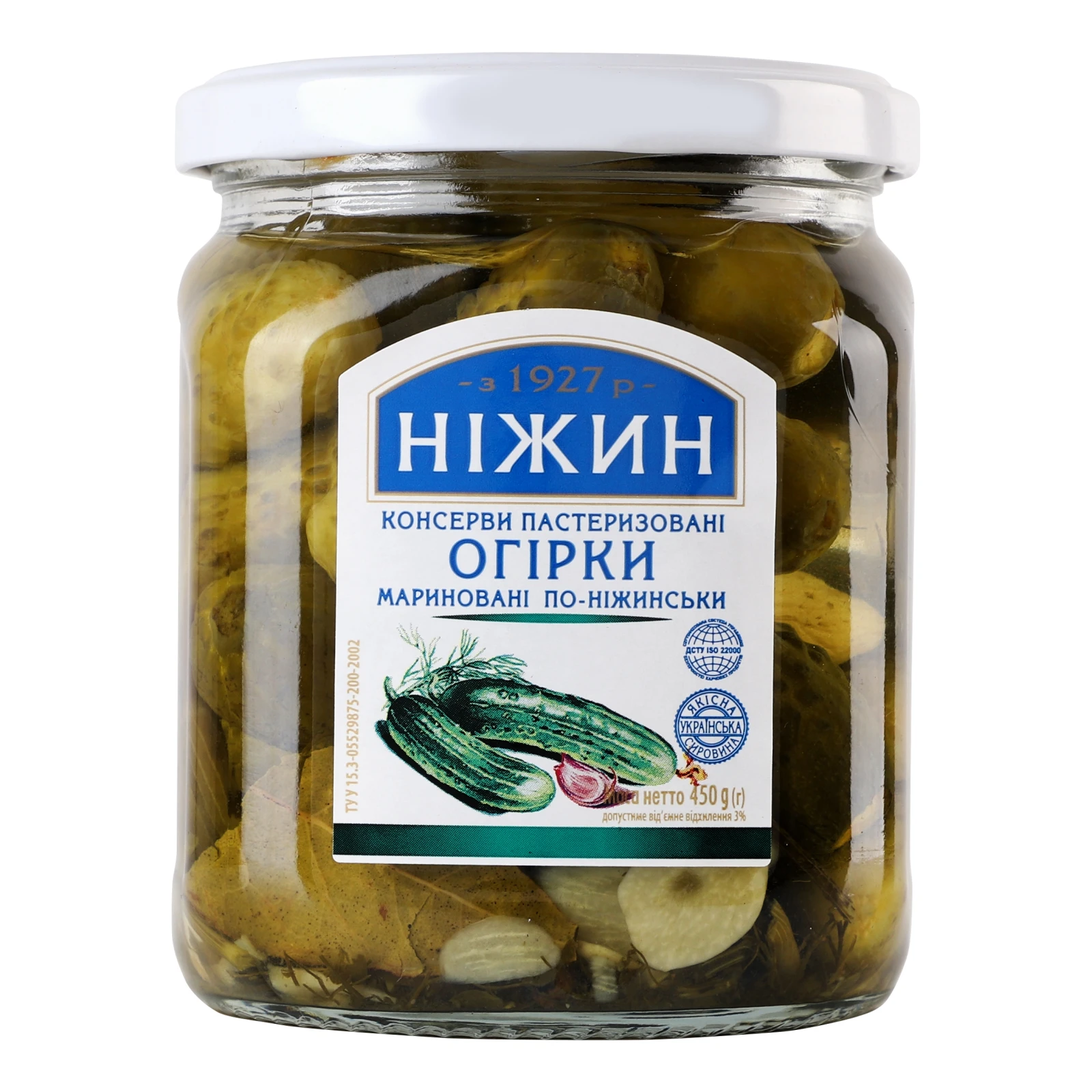 Огірки Ніжин По-ніжинськи мариновані пастеризовані 450г