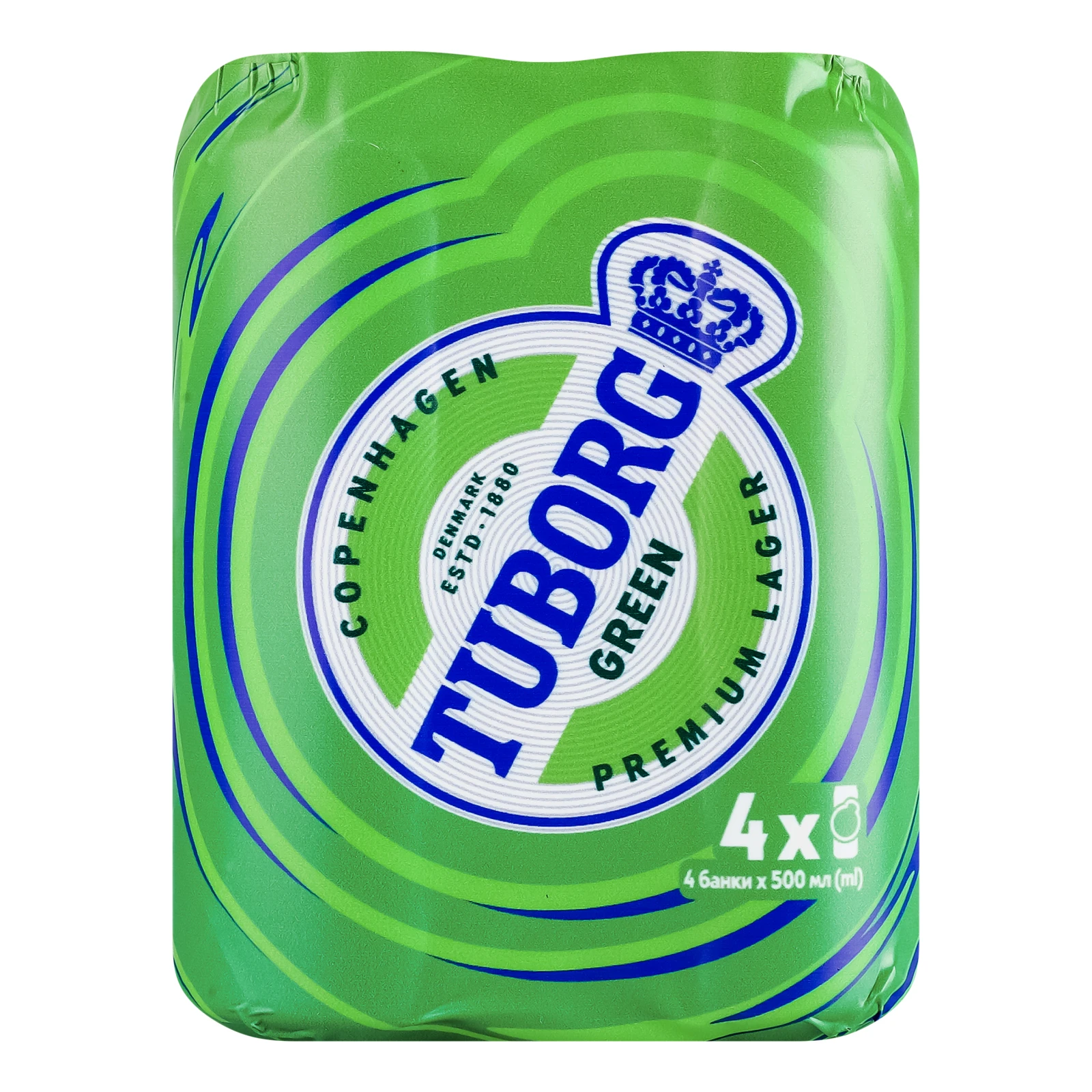 Пиво Tuborg Green світле пастеризоване 4.6% 4х0.5л