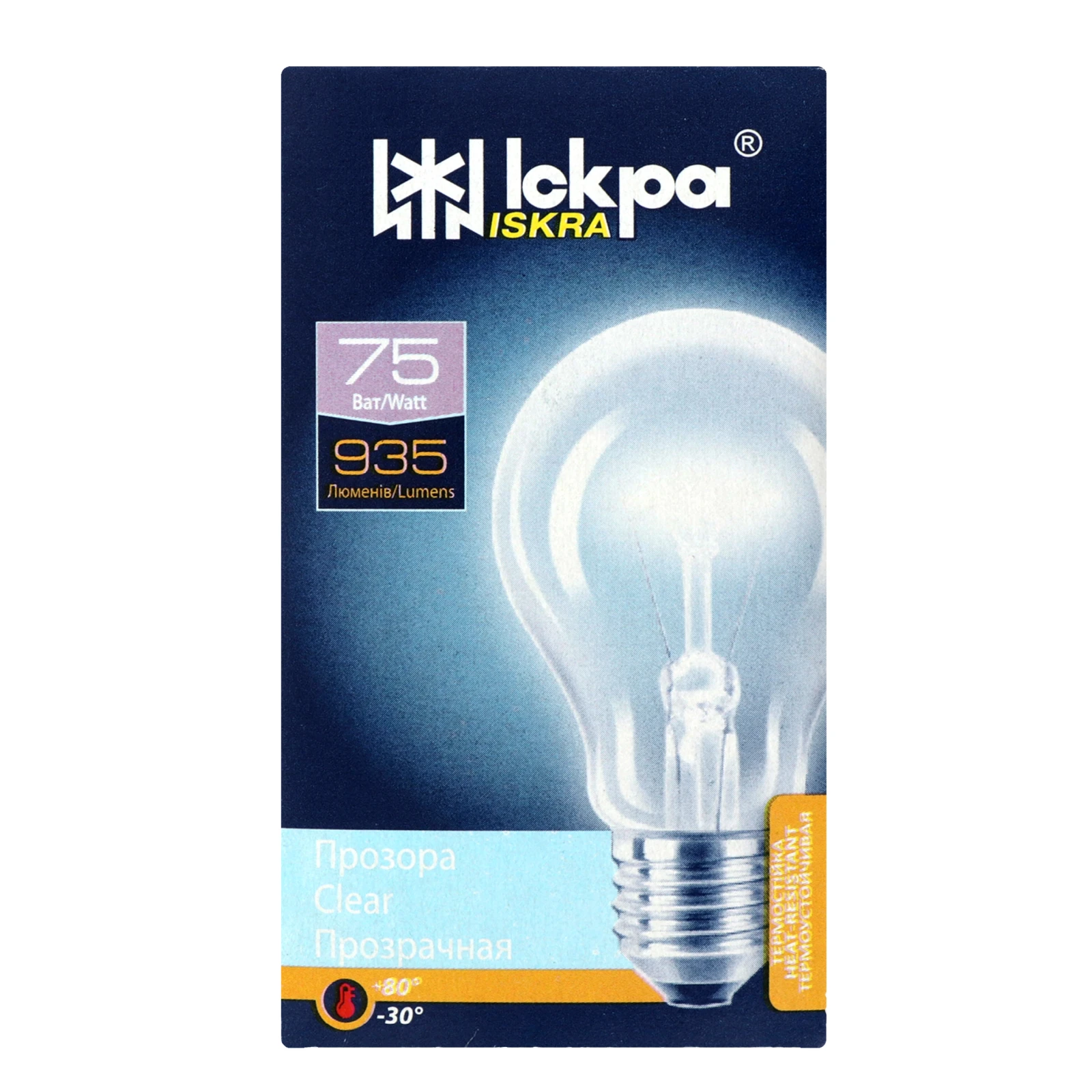 Лампа Іскра А55 75Вт Е27 прозора Фото №:1