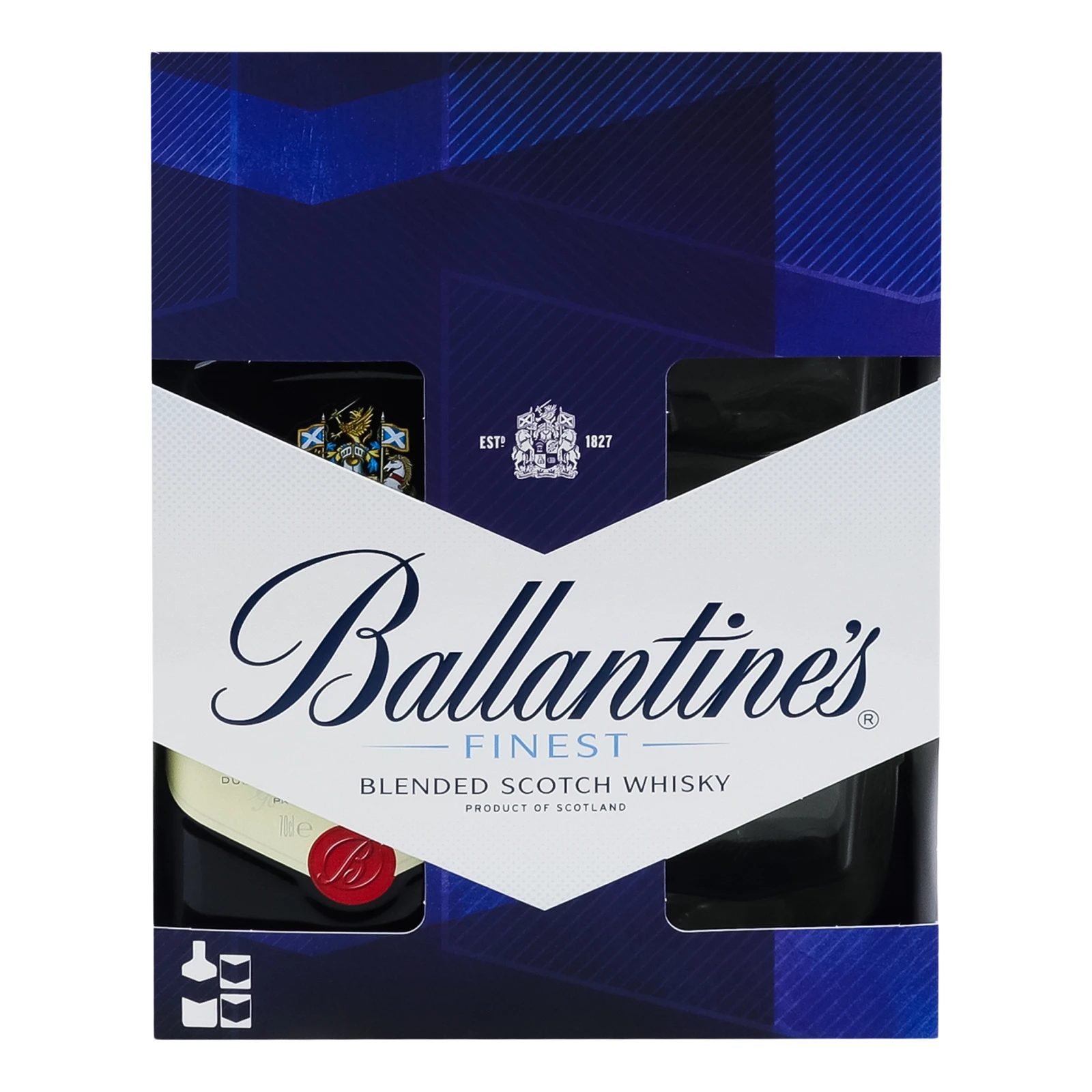 Набір Ballantine's віскі Finest шотландське 40% 0.7л + 2 склянки Tumbler Фото №:1
