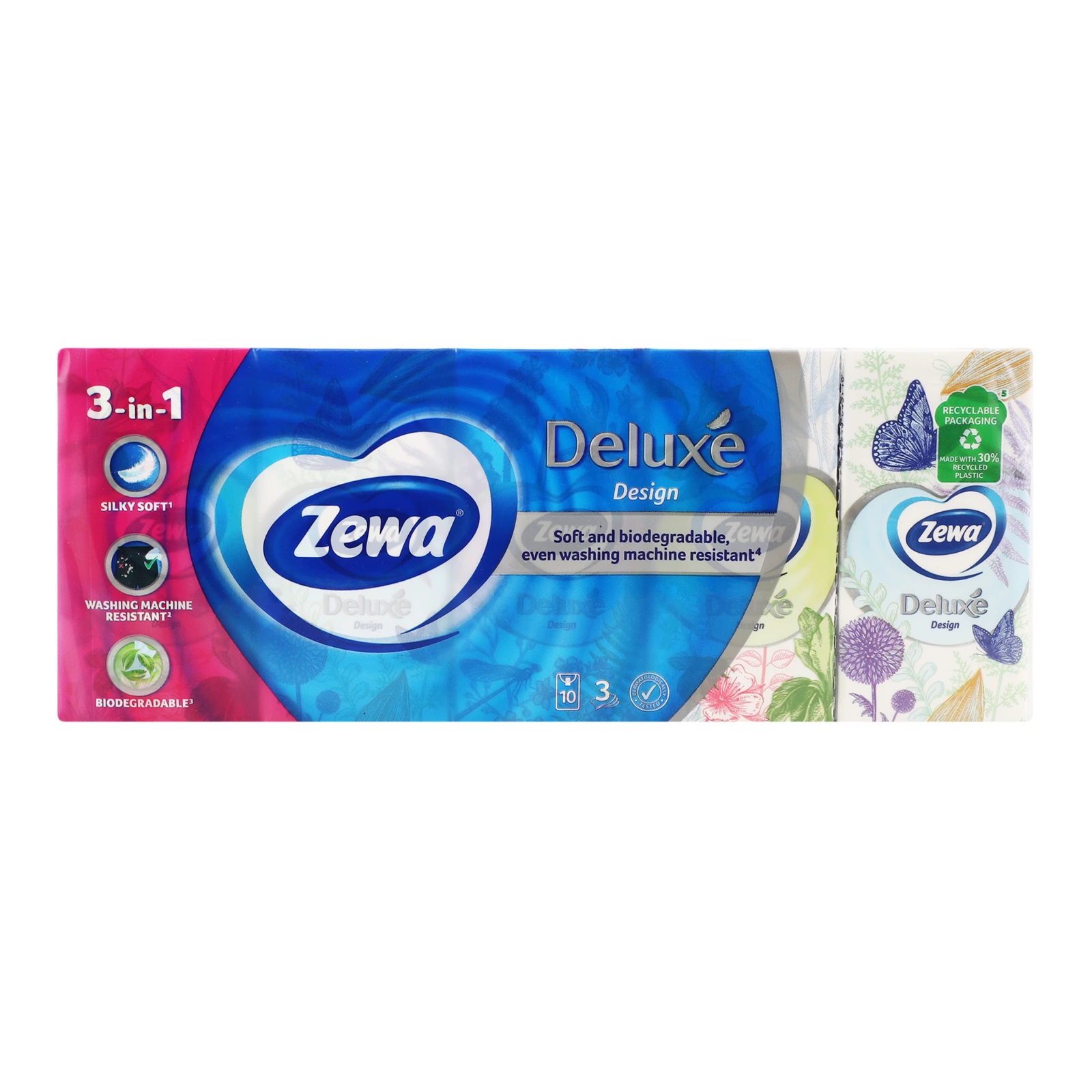 Хусточки Zewa Deluxe носові 3-х шарові 21х21см 10шт/уп