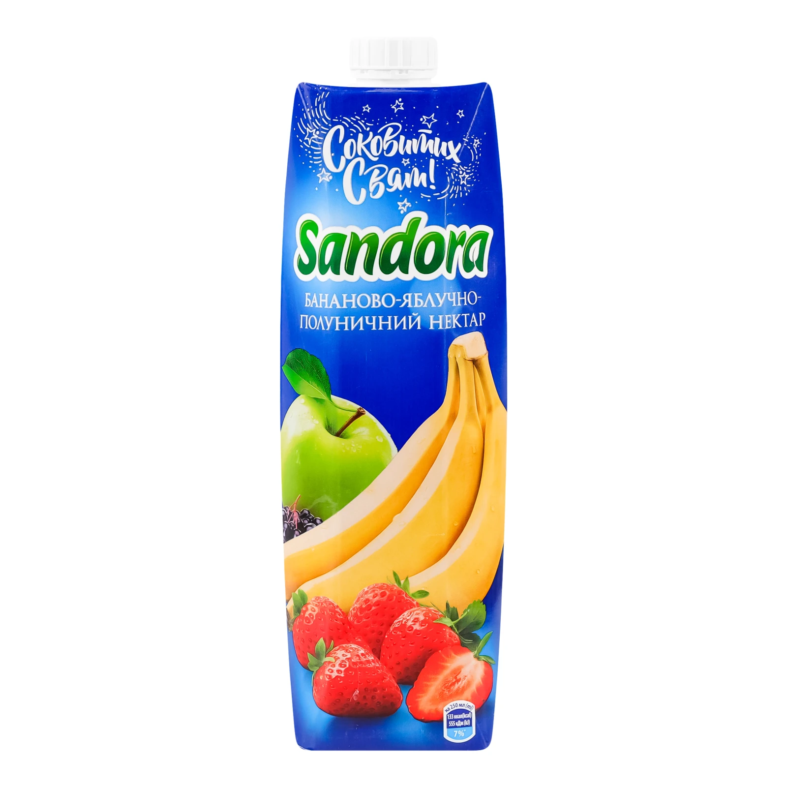 Нектар Sandora бананово-яблучно-полуничний з м'якоттю стерилізований 0.95л Фото №:1
