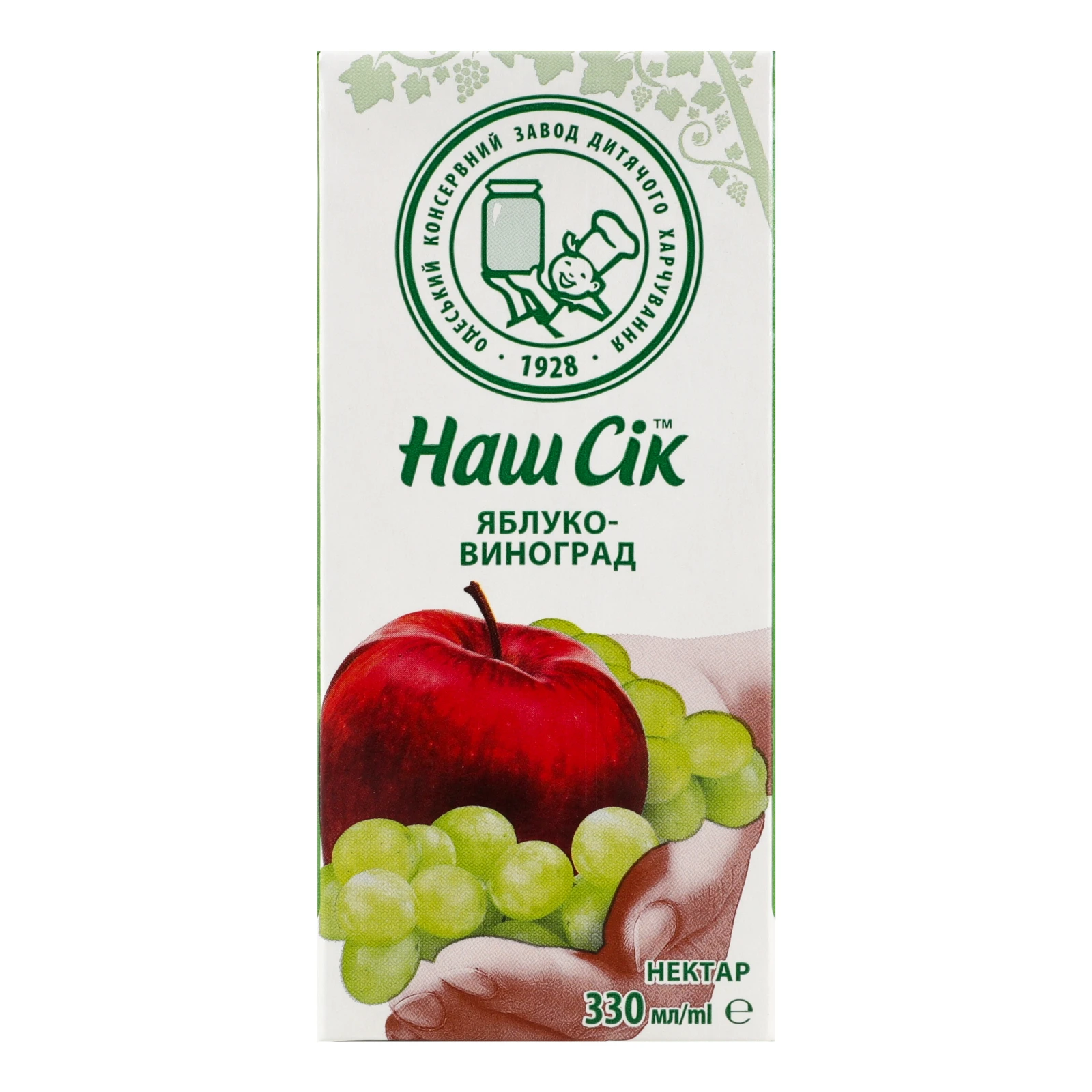 Нектар Наш сік освітлений пастеризований Яблуко-виноград 330мл Фото №:1
