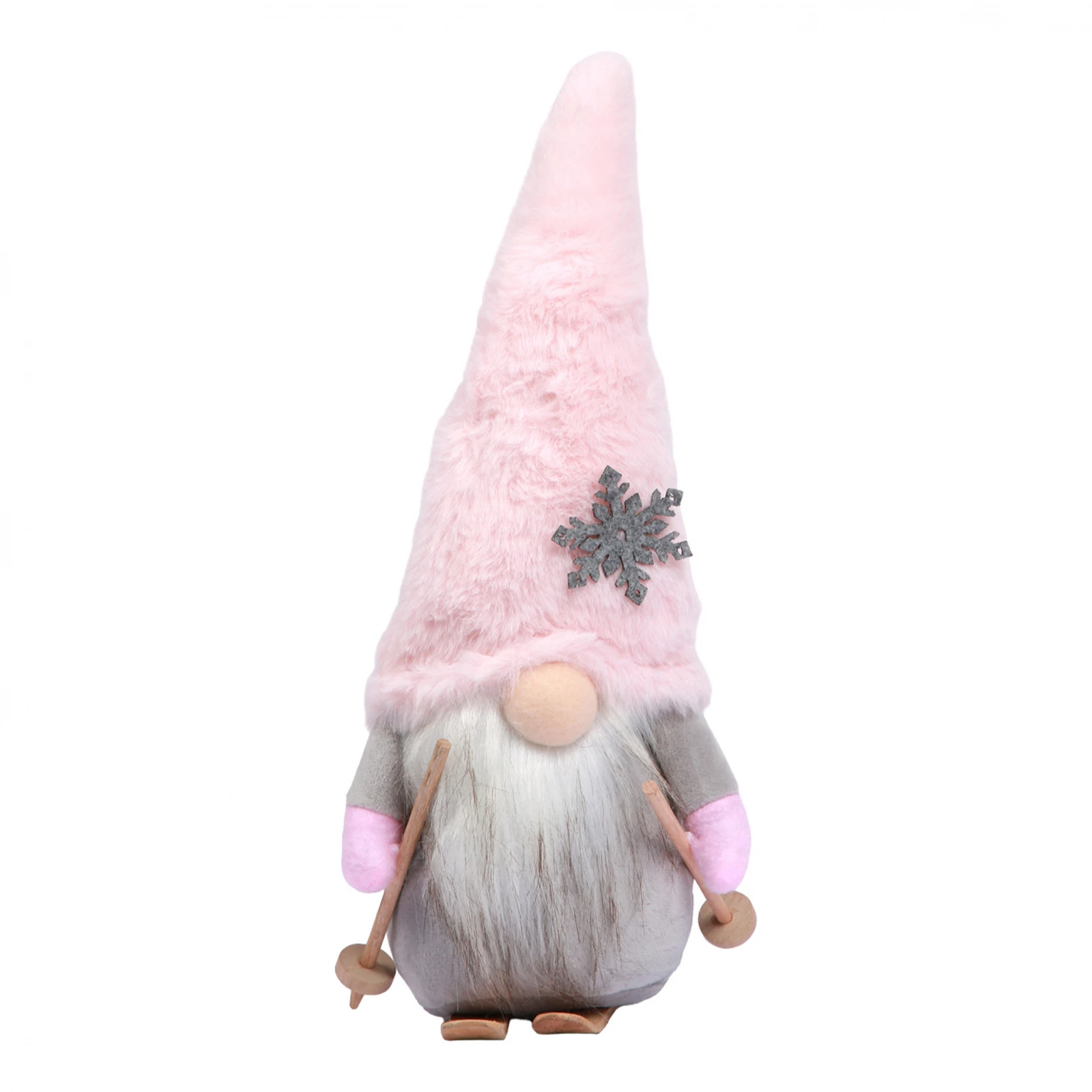 Новорічна м`яка іграшка Novogod`ko Гном лижник в рожевому ковпаку 33см LED ніс Фото №:1