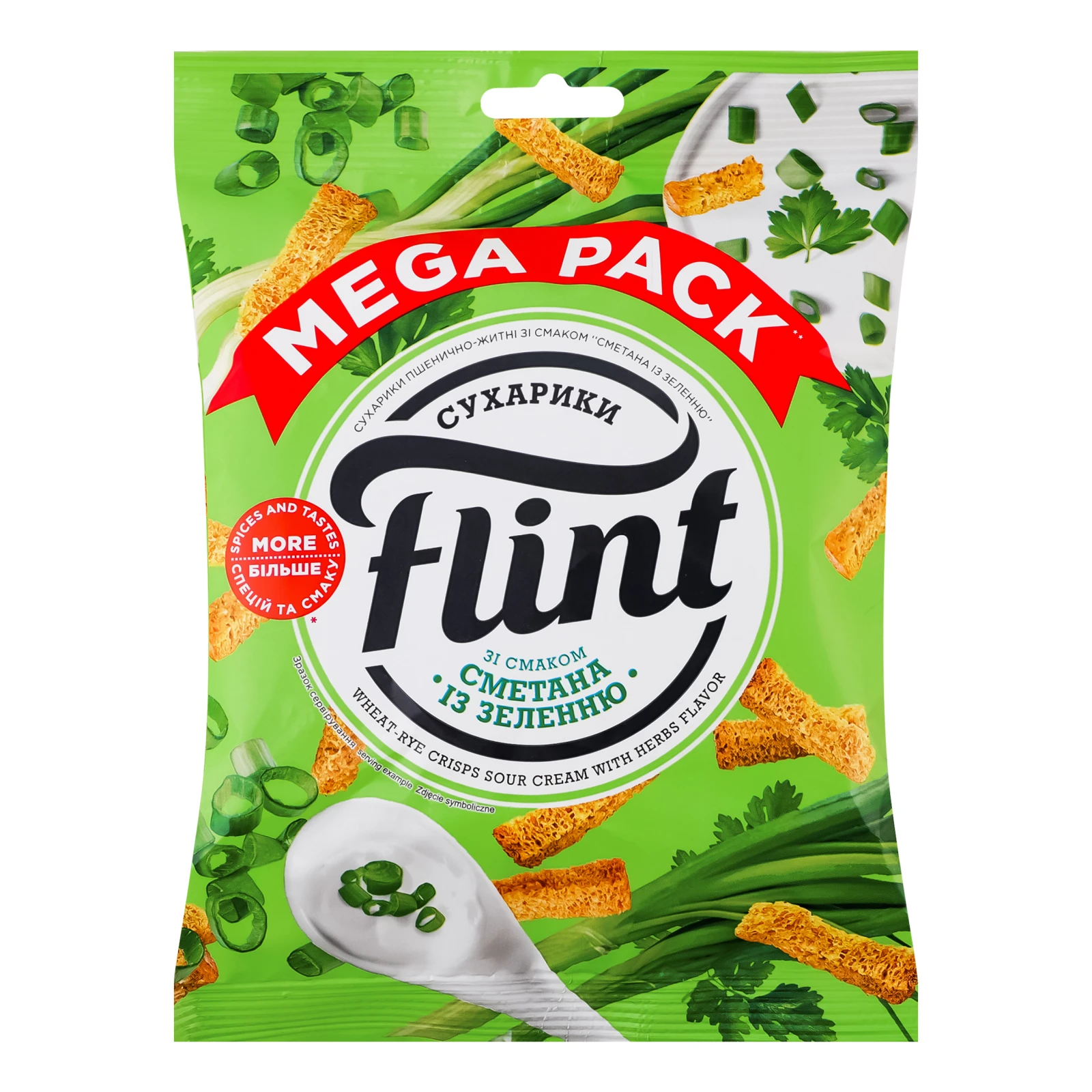 Сухарики Flint пшенично-житні зі смаком Сметана із зеленню 100г Фото №:1