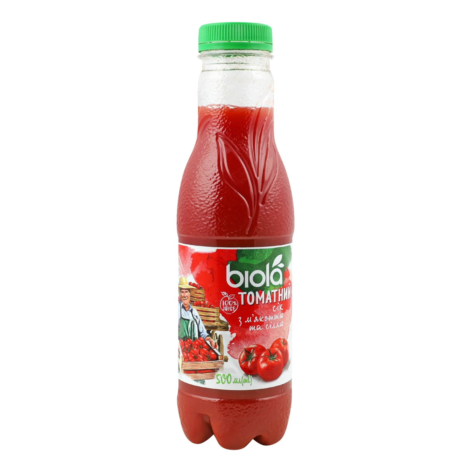 Сік Biola з м'якоттю та сіллю відновлений пастеризований Томат 500мл Фото №:1