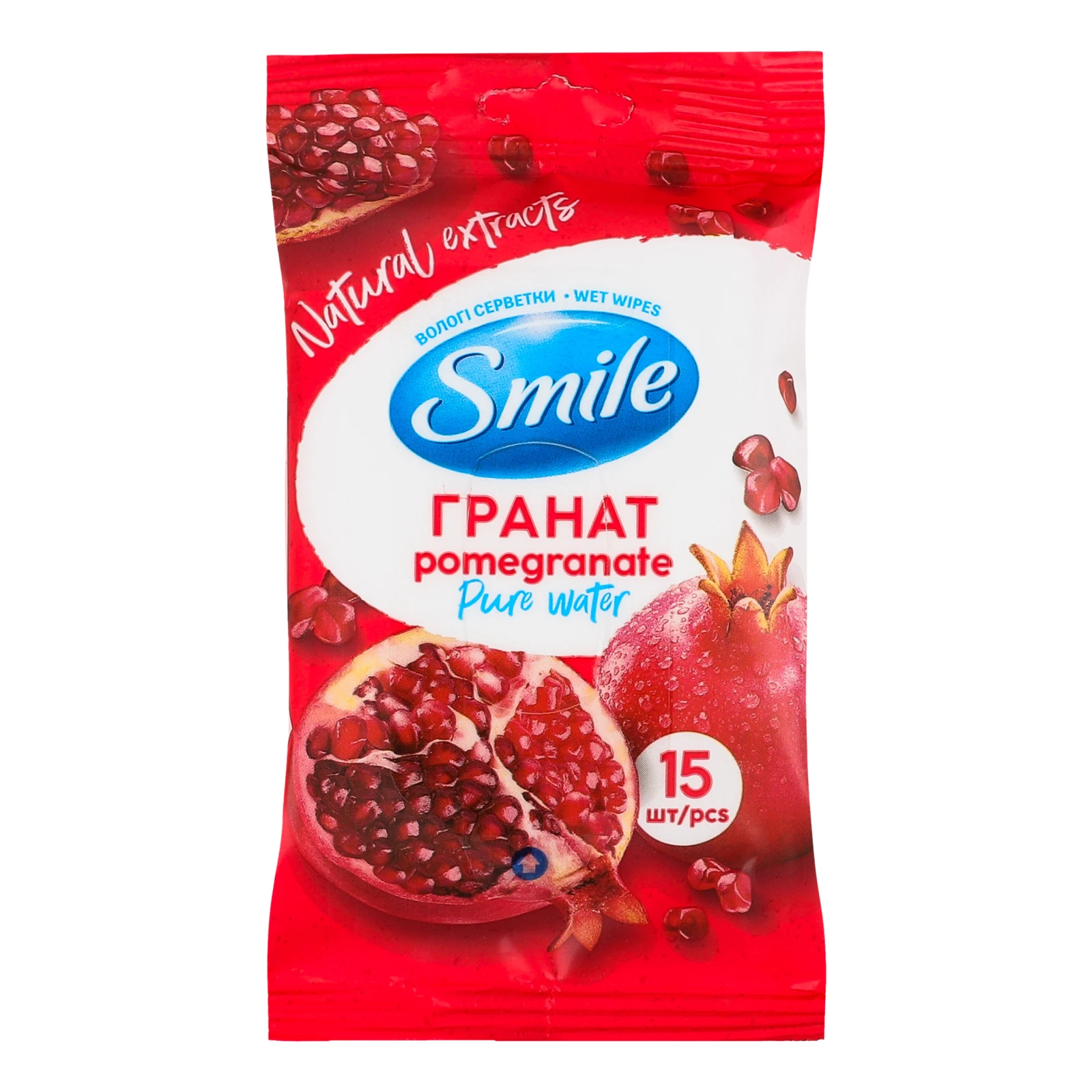 Серветки вологі Smile Natural extracts Гранат 15шт Фото №:1