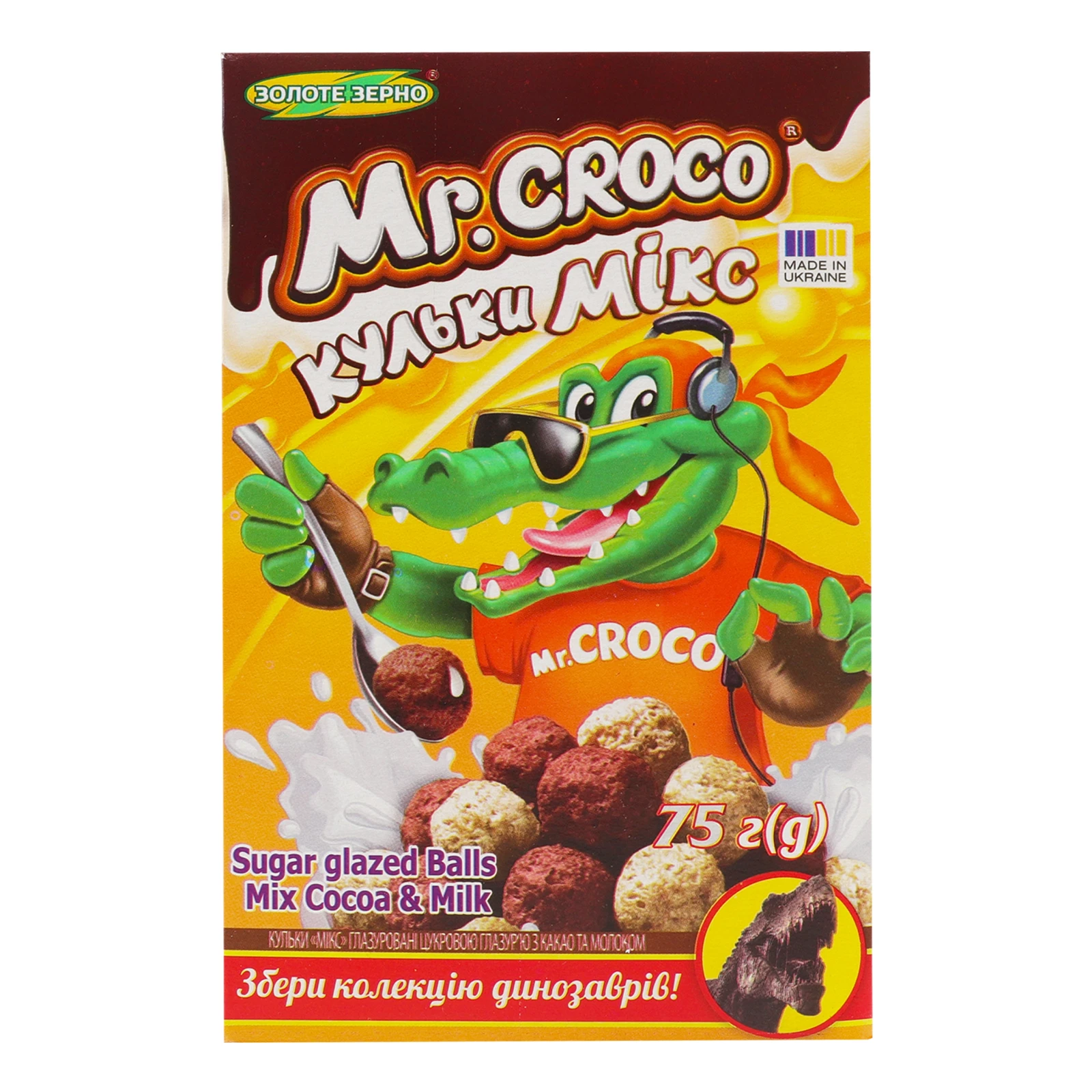 Сніданки сухі Mr. Croco Кульки мікс глазуровані цукровою глазур'ю з какао та молоком 75г Фото №:1