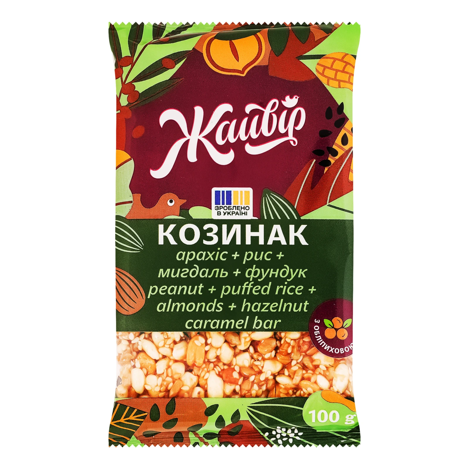 Козинак Жайвір Арахіс, рис, мигдаль, фундук з обліпиховою олією 100г Фото №:1