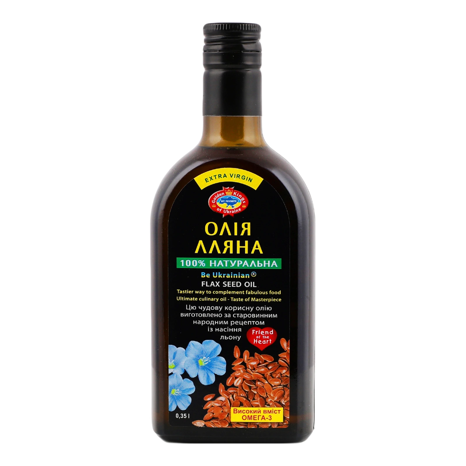 Олія льняна Golden Kings of Ukraine Extra Virgin нерафінована 0.35л Фото №:1