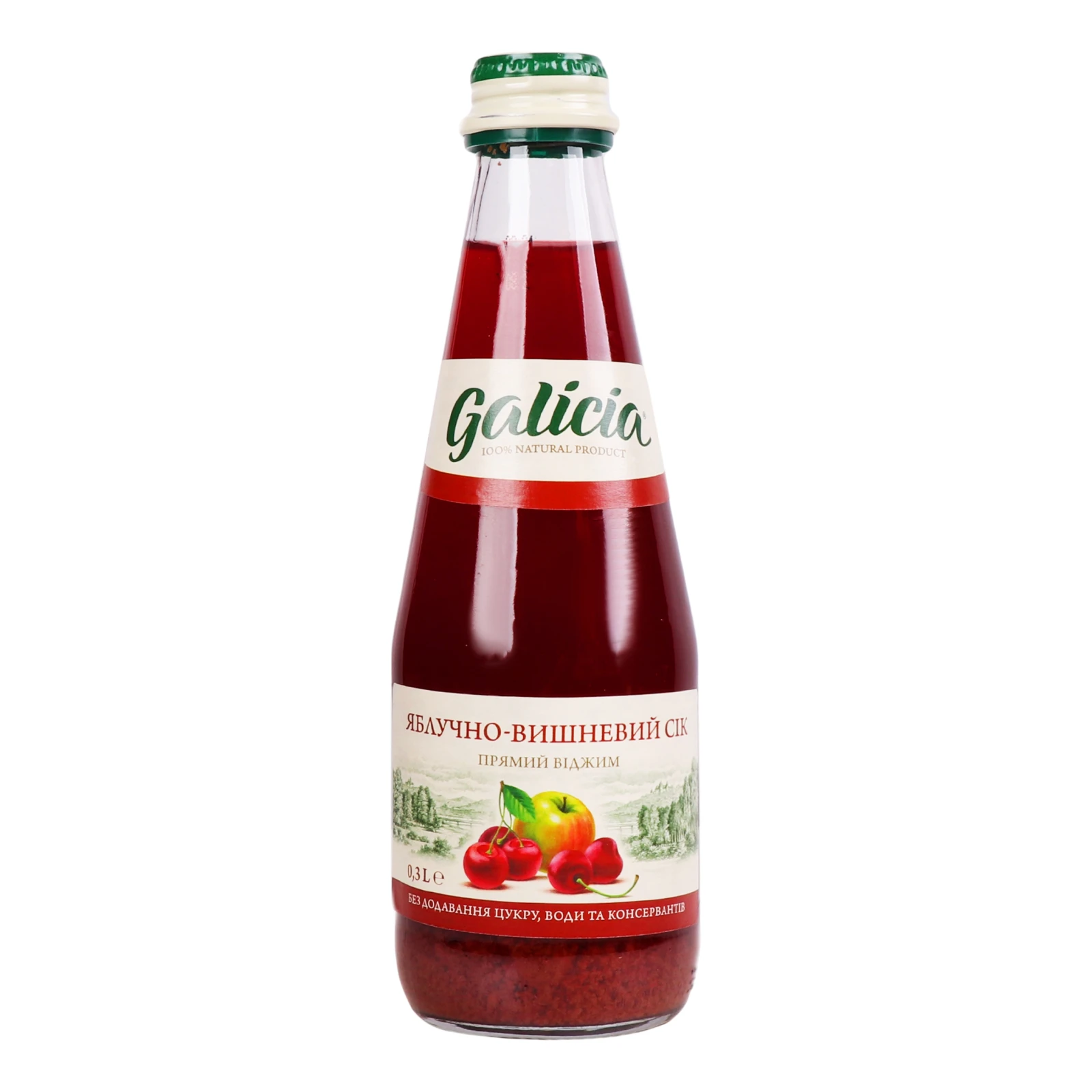 Сік Galicia Прямий віджим неосвітлений пастеризований Яблучно-вишневий 330мл Фото №:1