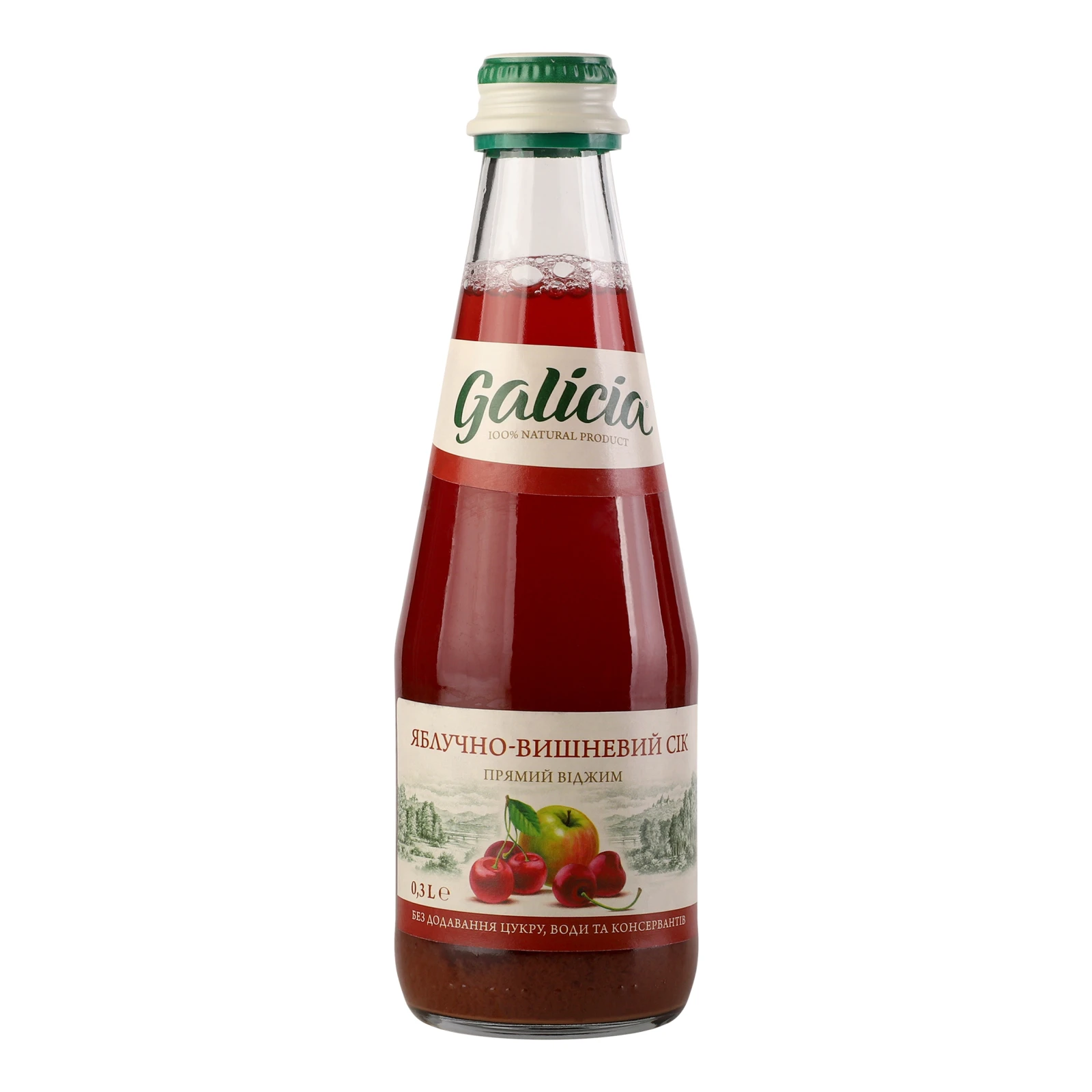 Сік Galicia Прямий віджим неосвітлений пастеризований Яблучно-вишневий 330мл Фото №:1