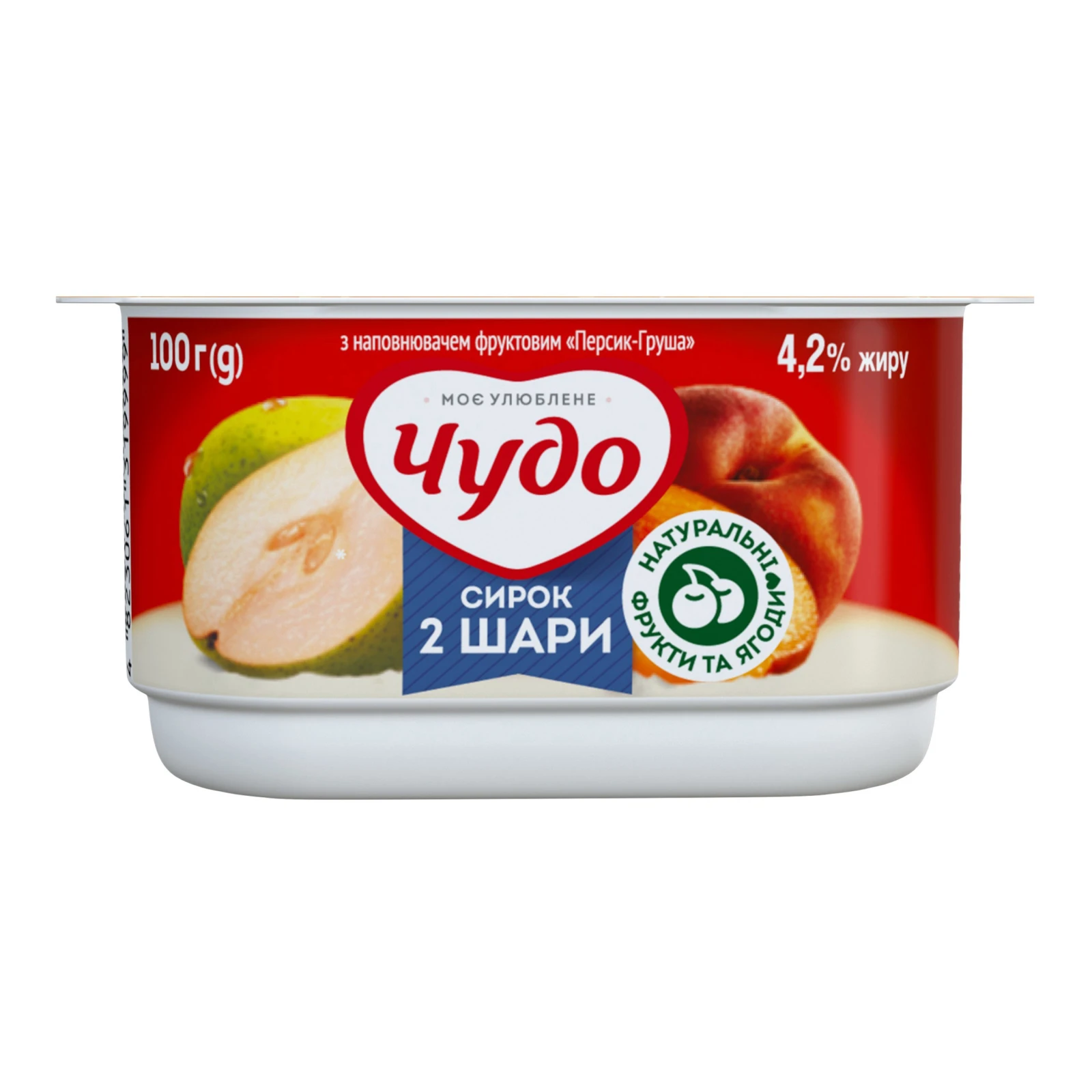 Сирок Чудо збитий двошаровий Персик-груша 4.2% 100г Фото №:1