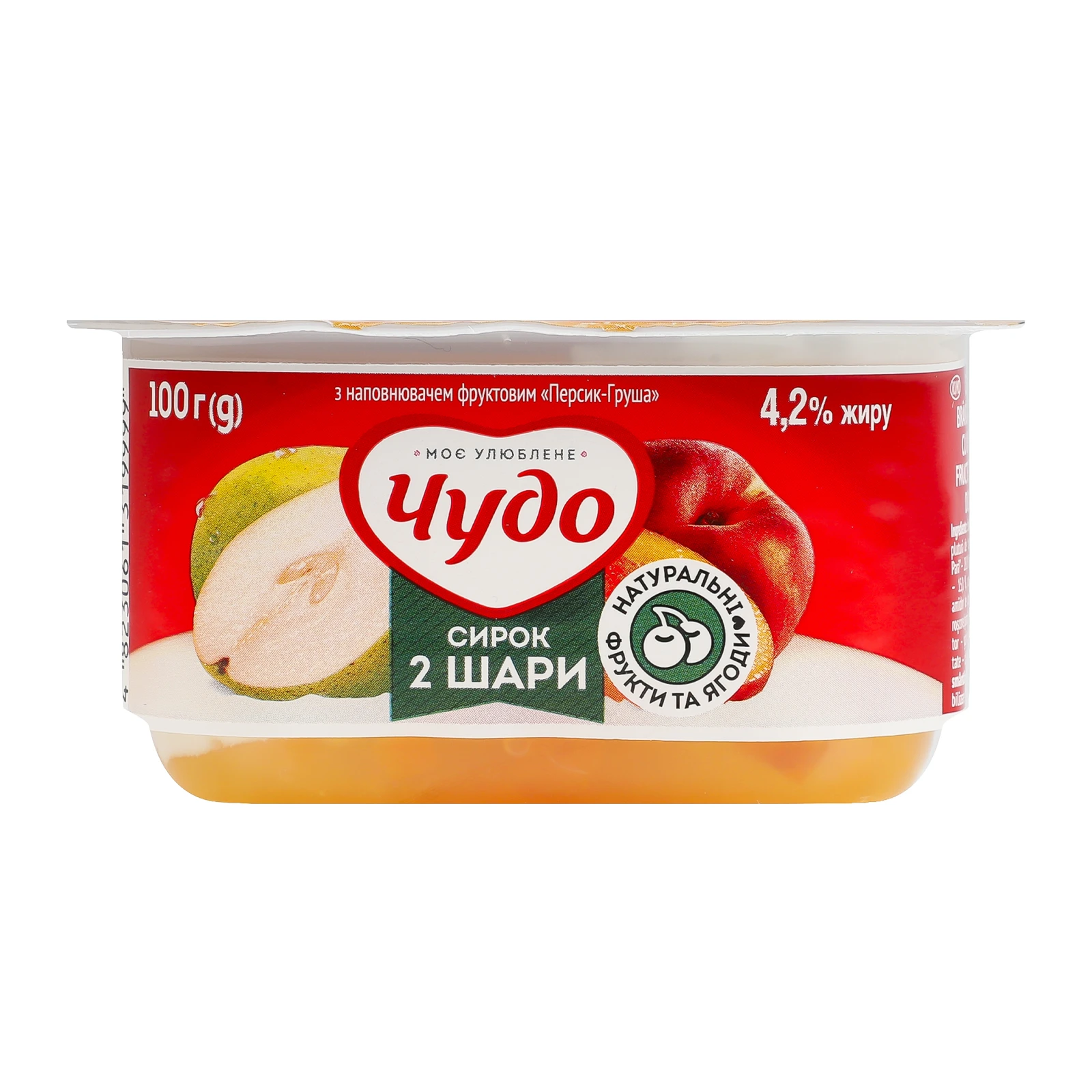 Сирок Чудо збитий двошаровий Персик-груша 4.2% 100г Фото №:1