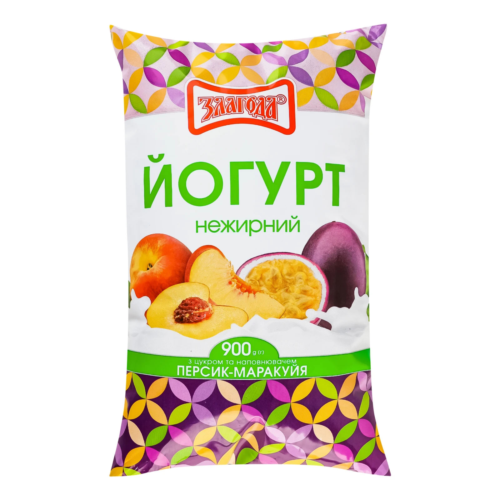 Йогурт Злагода з цукром нежирний Персик-маракуйя 900г