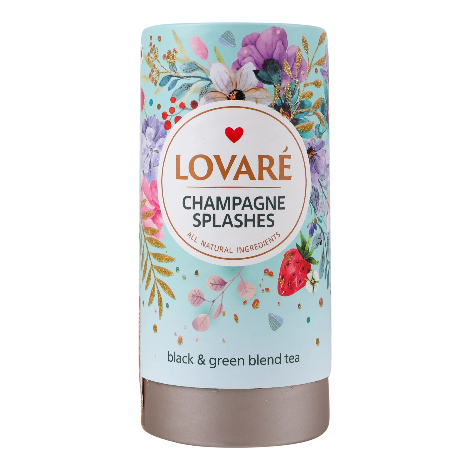 Чай Lovare Бризки шампанського бленд чорного та зеленого листового зі шматочками ягід та ароматом суниці 80г Фото №:1