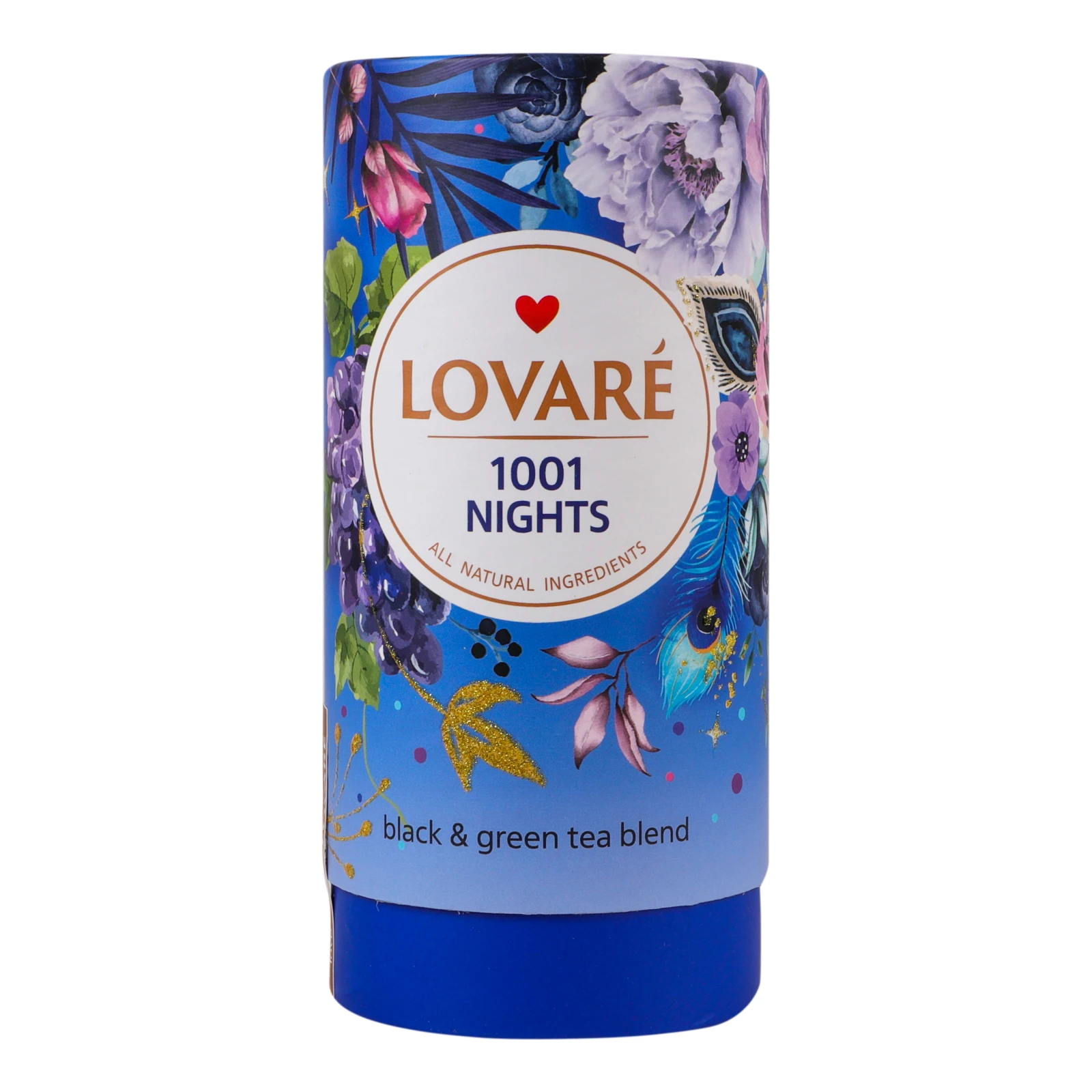 Чай Lovare 1001 Ніч бленд чорного та зеленого листового зі шматочками фруктів, пелюстками та ароматом винограду 80г Фото №:1