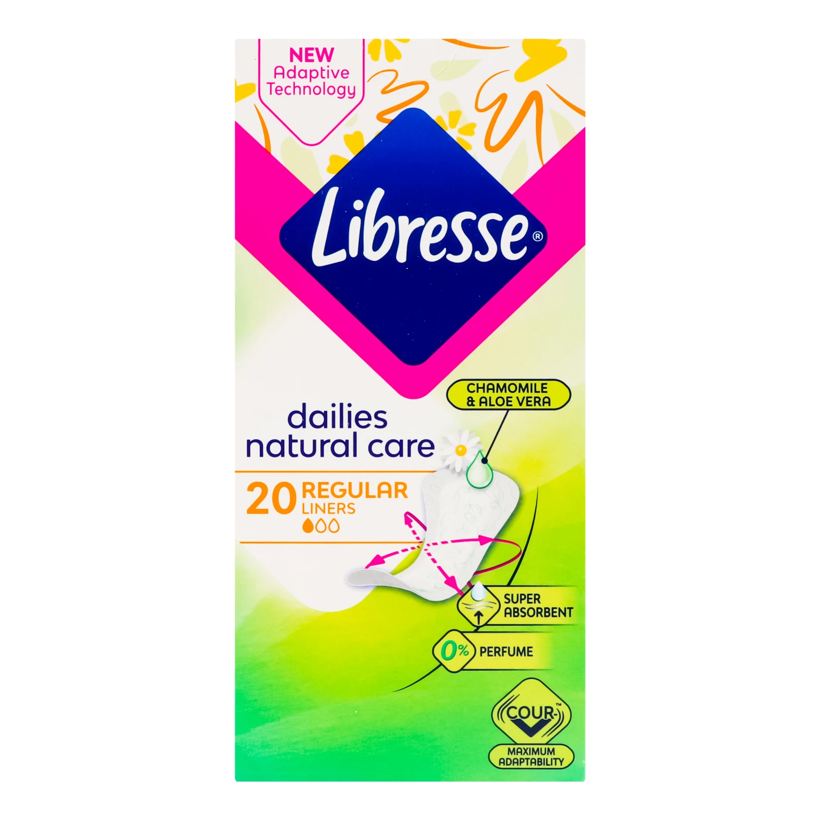 Прокладки щоденні Libresse Dailies Natural Care Regular з екстрактом алое вера та ромашки 20шт/уп Фото №:1