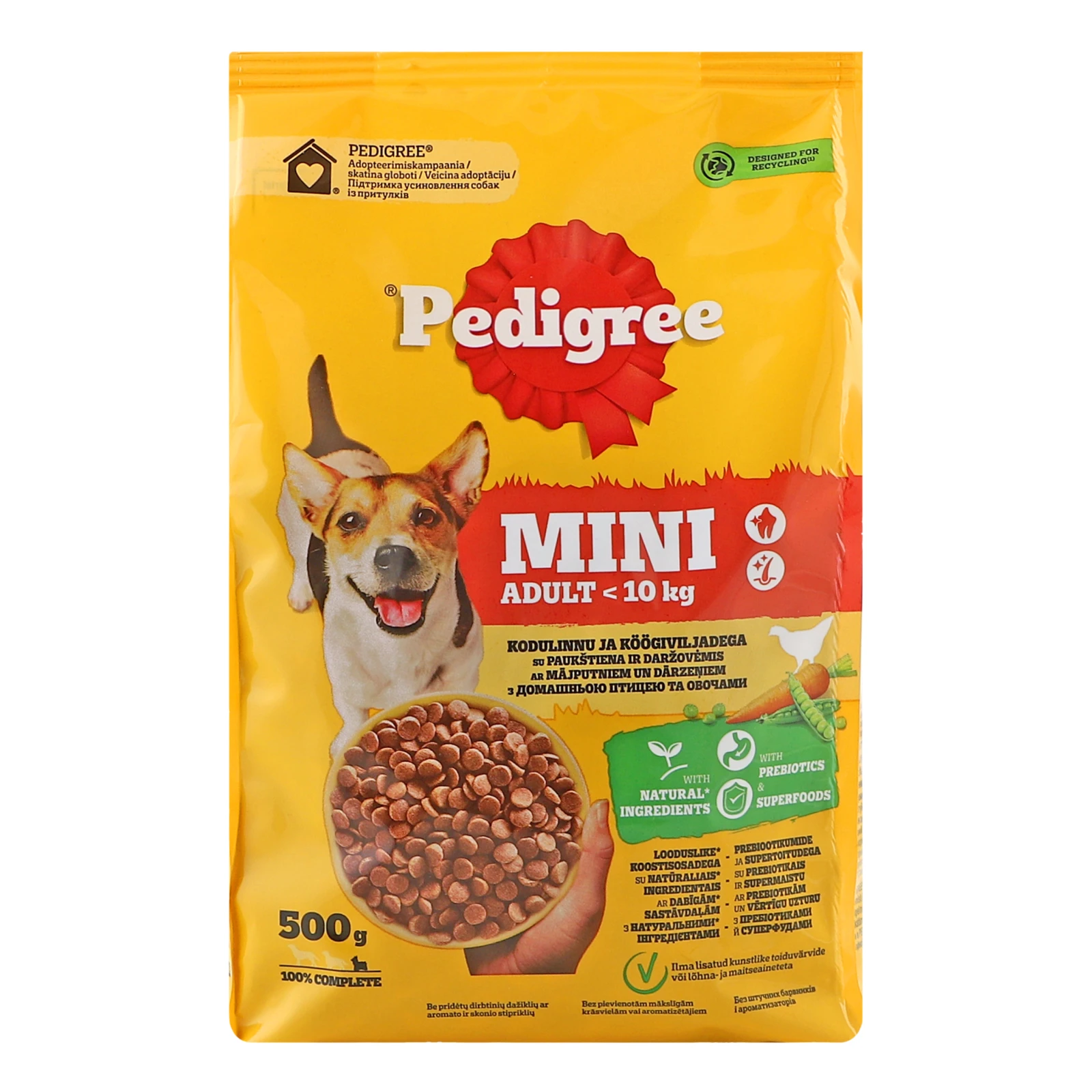 Корм для собак Pedigree Mini сухий повнораціонний для дорослих собак маленьких порід з домашньою птицею та овочами 500г Фото №:1