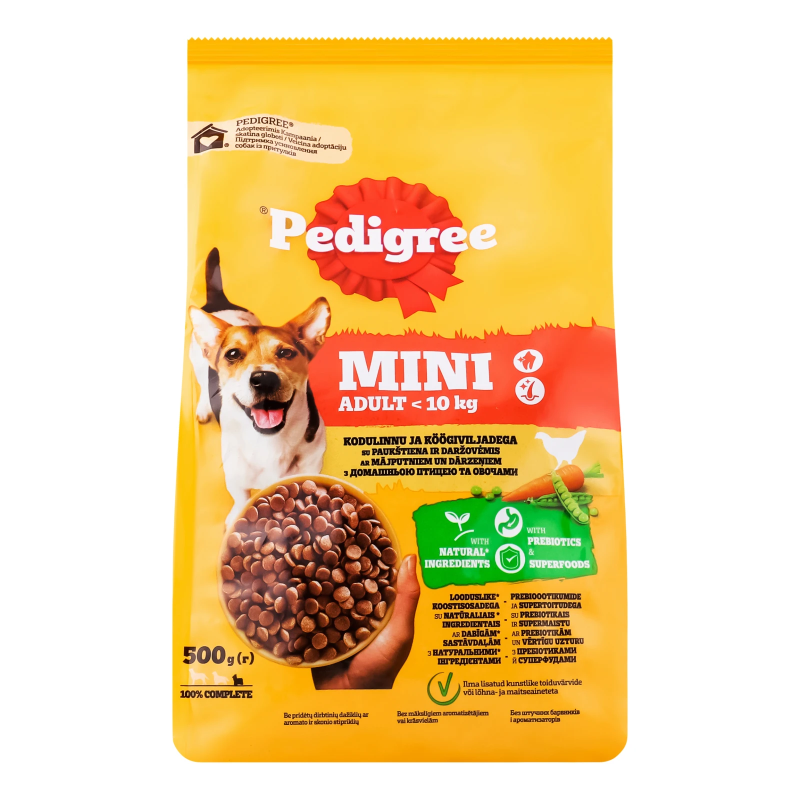 Корм сухий Pedigree Mini З домашньою птицею та овочами повнораціонний для дорослих собак дрібних порід 500г Фото навігації №:1