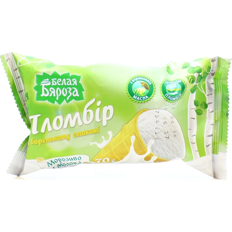 Морозиво Біла Береза 70г пломбір ваф.стак