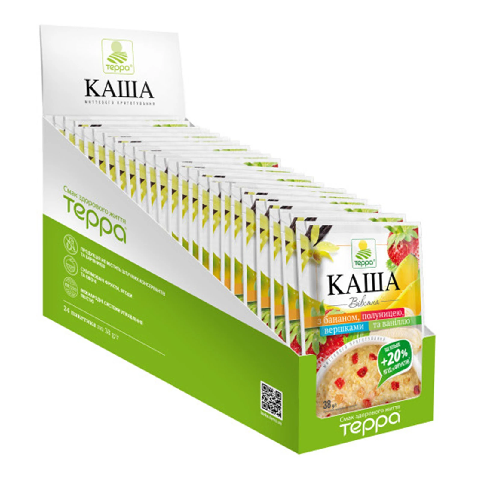 Каша Терра миттєвого приготування вівсяна з вершками, бананом, полуницею та ваніллю 38г Фото №:2