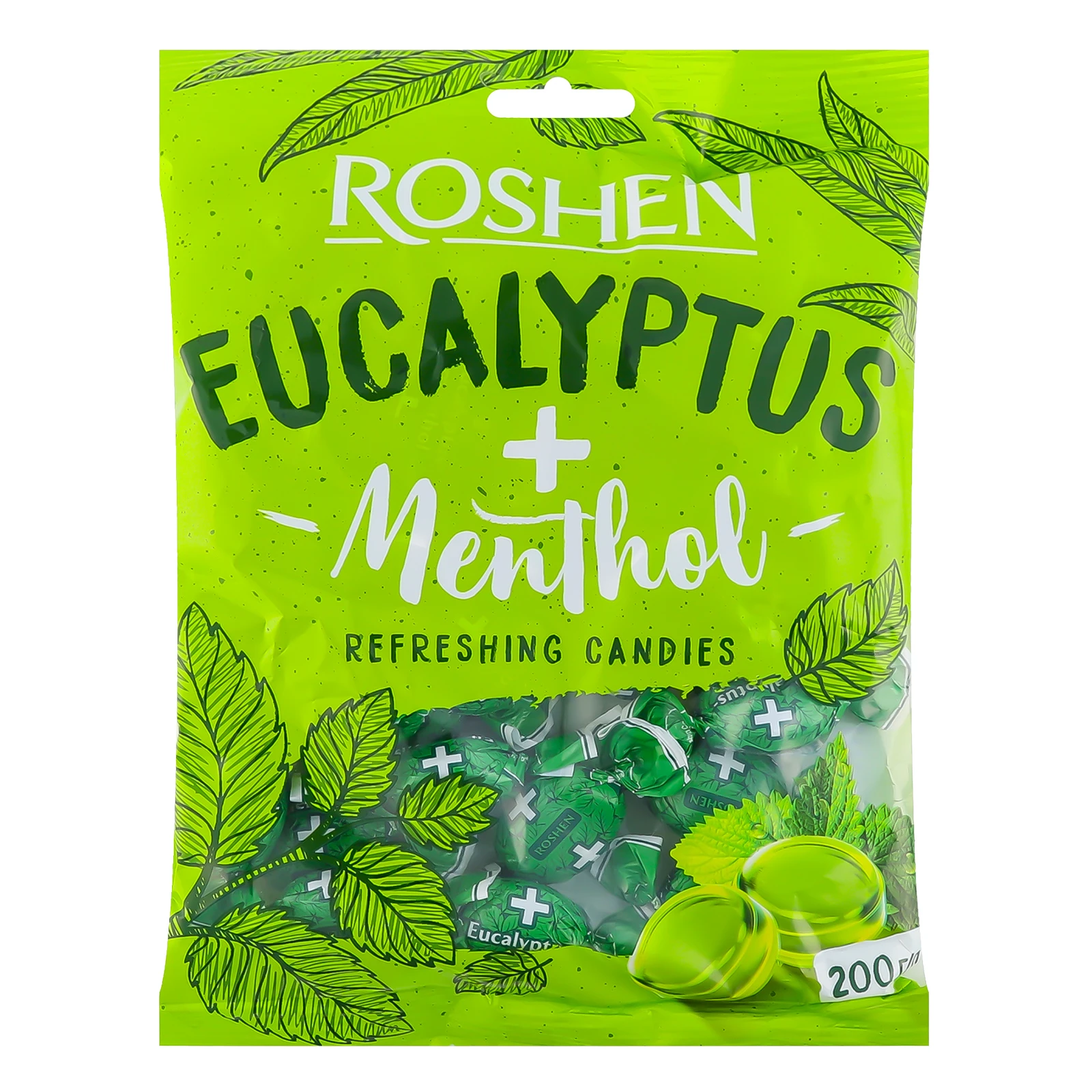 Льодяники Roshen Eucalyptus-menthol 200г Фото навігації №:1