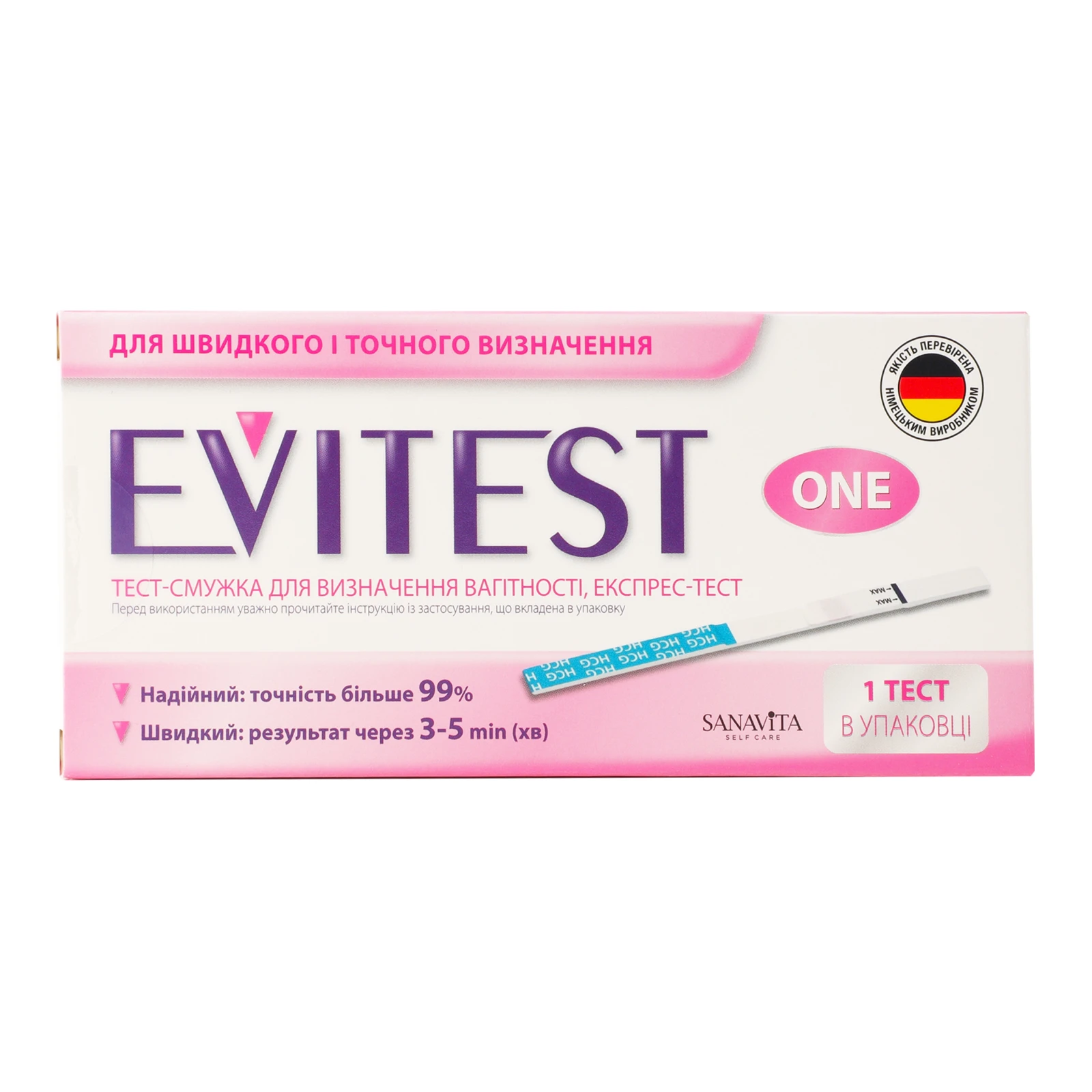 Тест-смужка для визначення вагітності Evitest One Фото навігації №:1