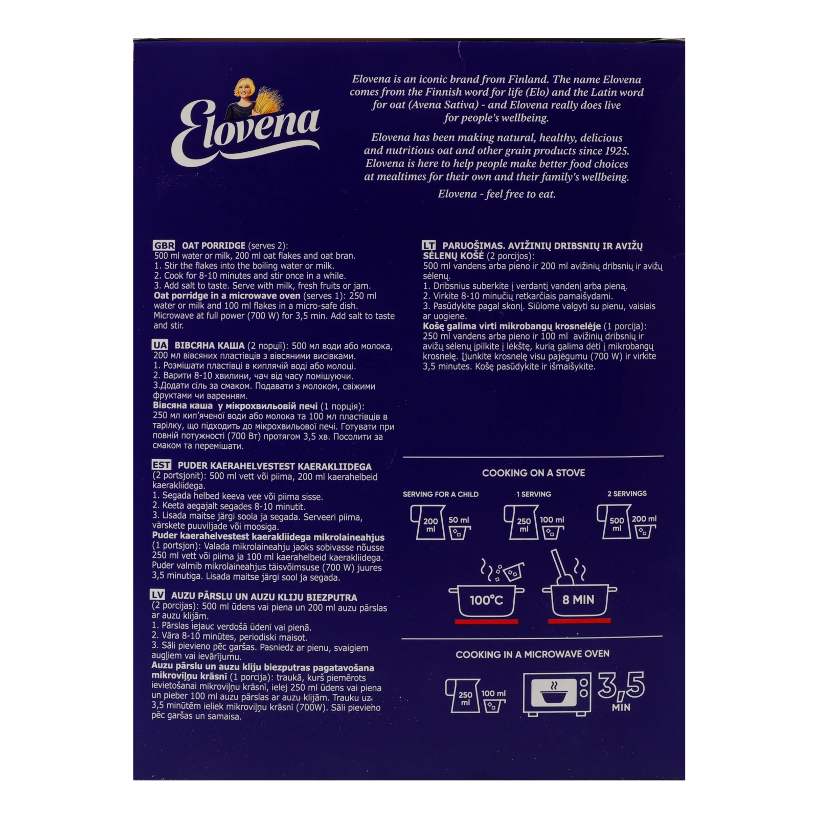 Пластівці Elovena вівсяні цільнозернові з вівсяними висівками 600г Фото №:2