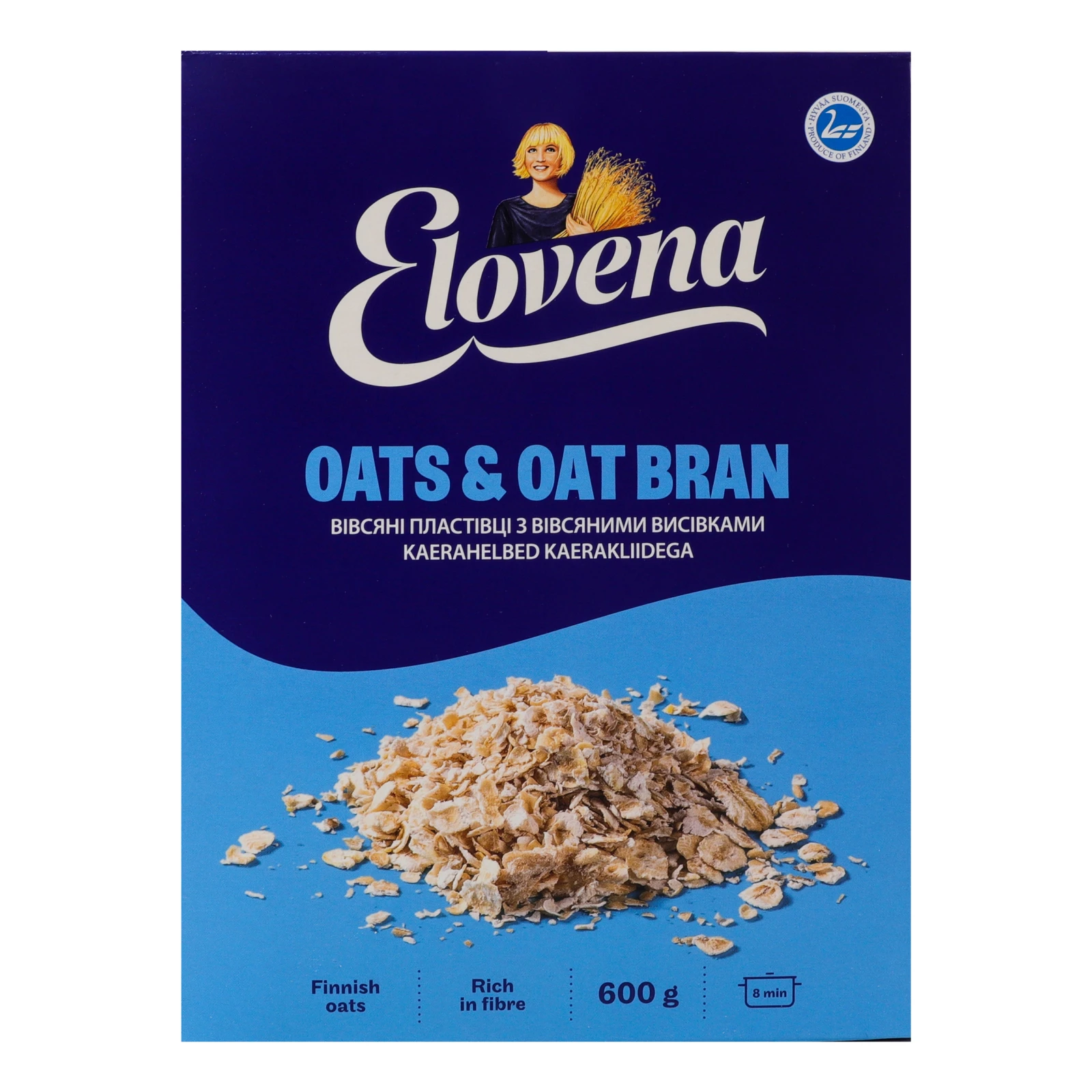 Пластівці Elovena вівсяні цільнозернові з вівсяними висівками 600г Фото №:1