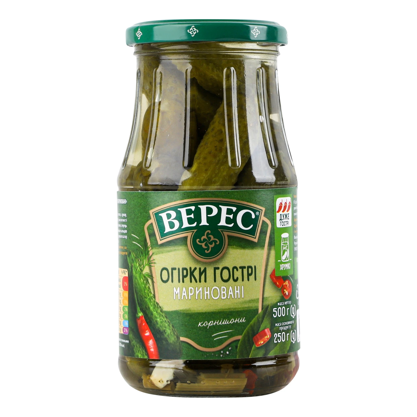 Огірки Верес мариновані гострі 500г Фото №:1