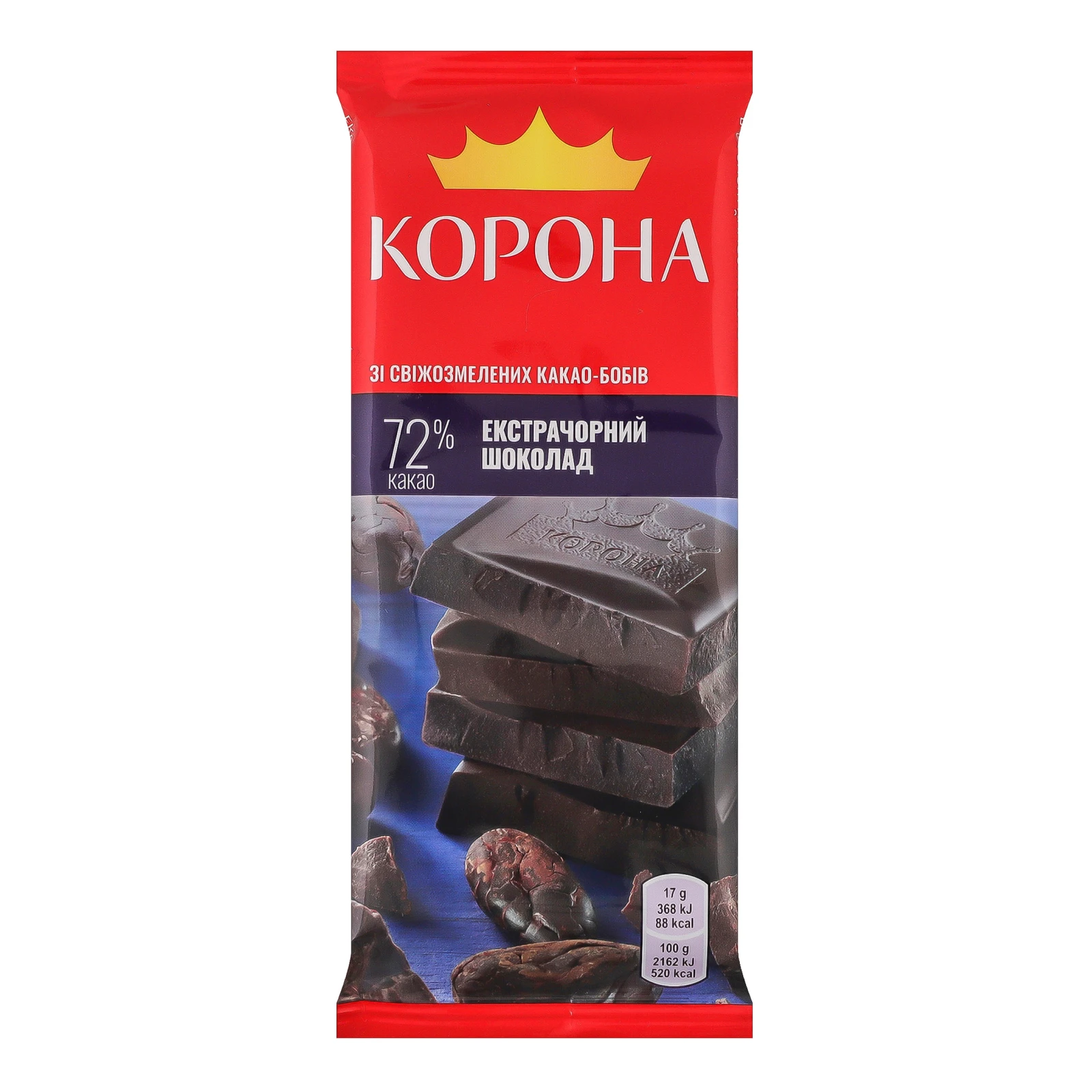 Шоколад Корона екстрачорний 72% 85г Фото №:1