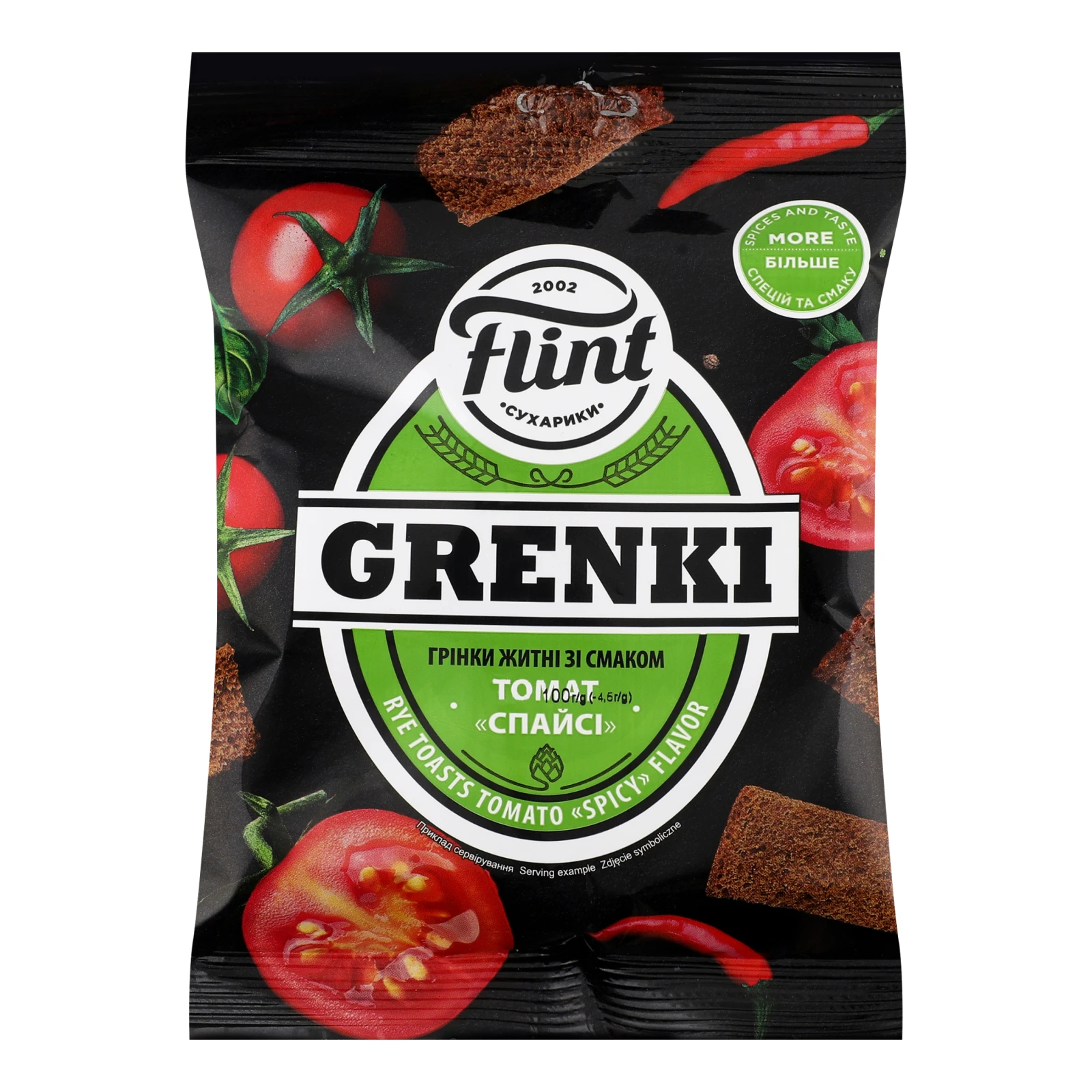 Грінки Flint Grenki житні  зі смаком Томат спайсі 100г Фото №:1