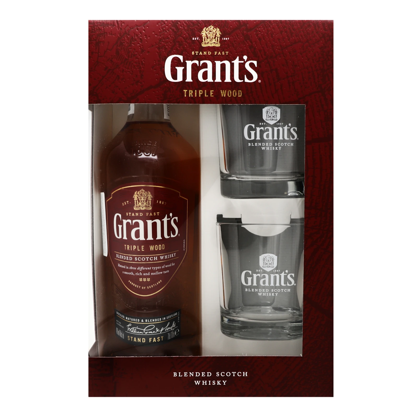 Набір Grant's віскі Triple wood 40% 0.7л + 2 склянки Фото №:1