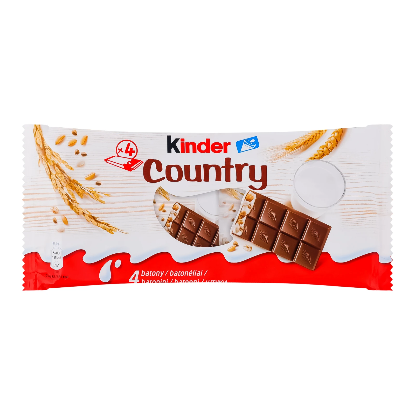 Шоколад Kinder Country молочний з молочною начинкою та злаками 4*23.5г Фото №:1