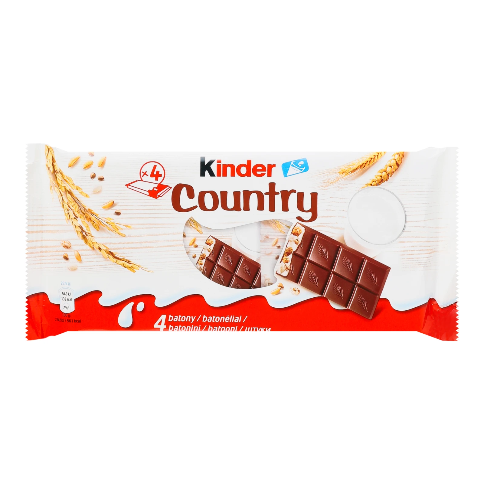 Шоколад Kinder Country молочний з молочною начинкою та злаками 94г Фото №:1