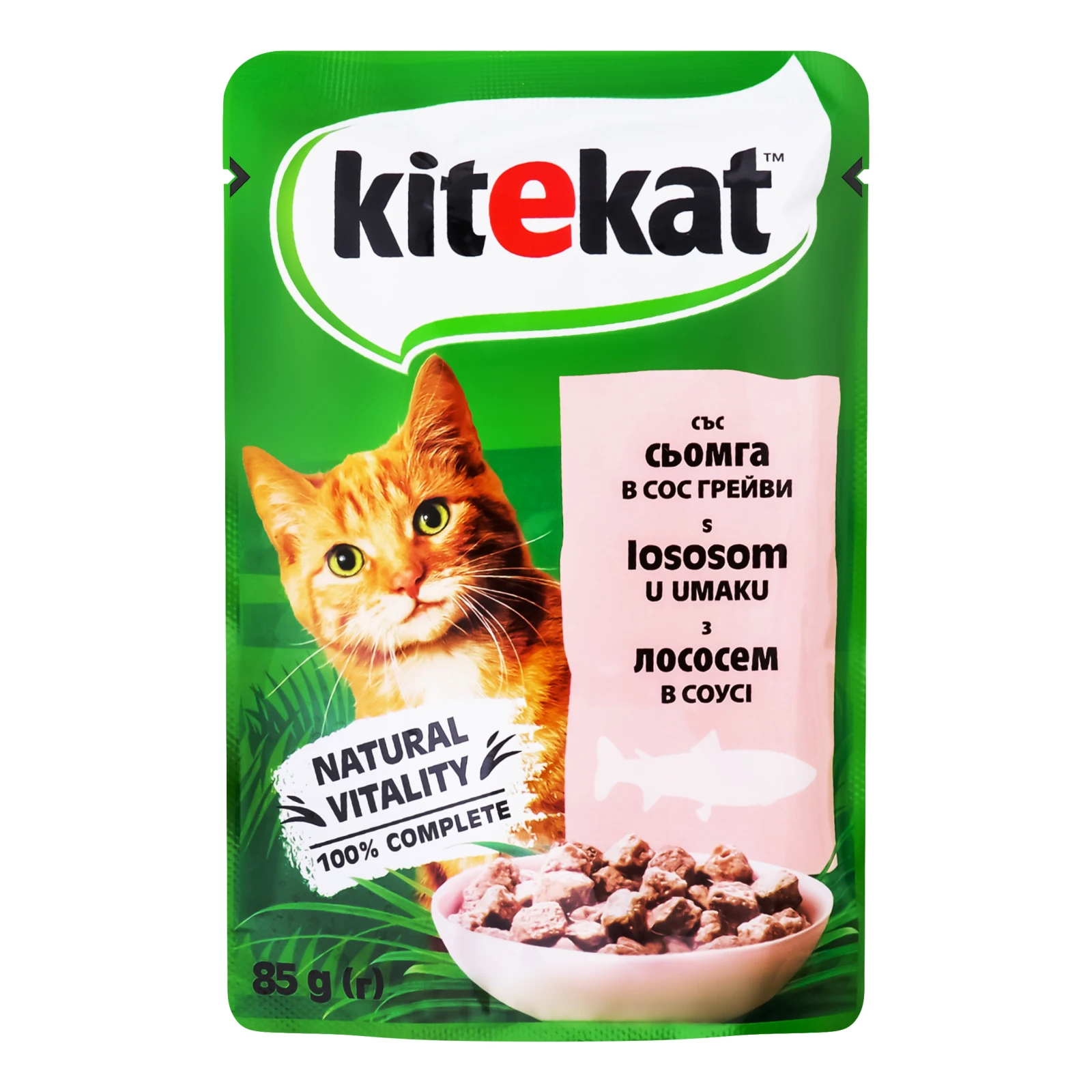 Корм консервований Kitekat З лососем в соусі повнораціонний для дорослих котів 85г Фото №:1