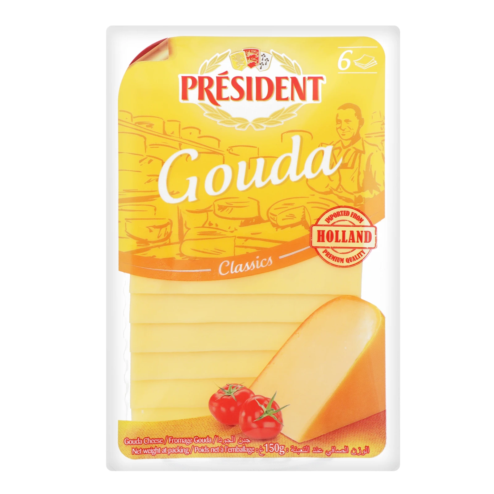 Сир President Gouda твердий скибками 48% 150г Фото №:1