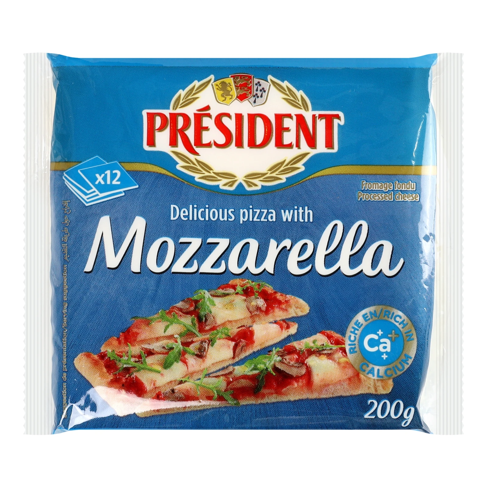 Сир плавлений President з Моцарелою для піци скибочки 40% 200г Фото №:1