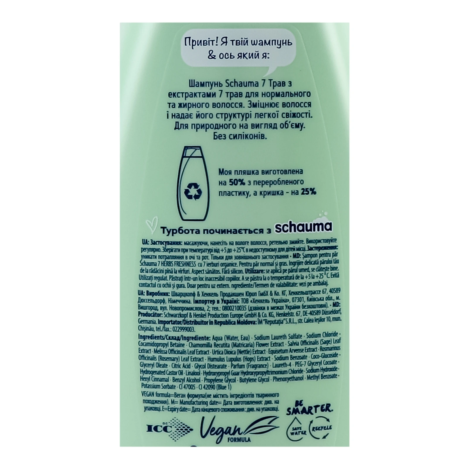 Шампунь для волосся Schauma 7 трав 400мл Фото №:3