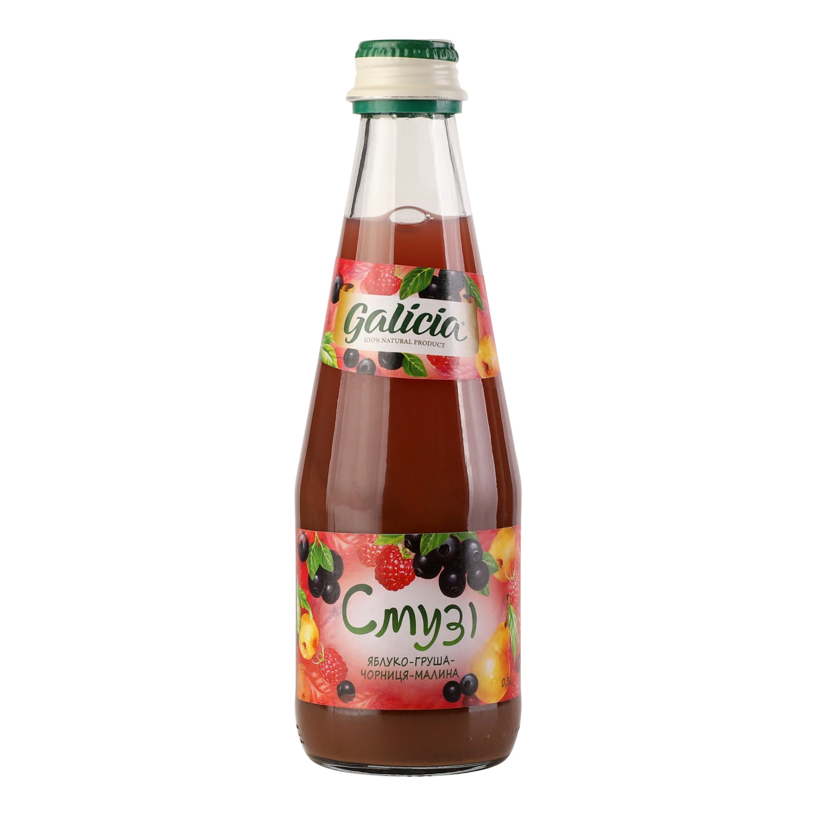 Сік Galicia Смузі яблуко-груша-чорниця-малина з м'якоттю із суміші фруктів стрелізований 0.3л Фото №:1