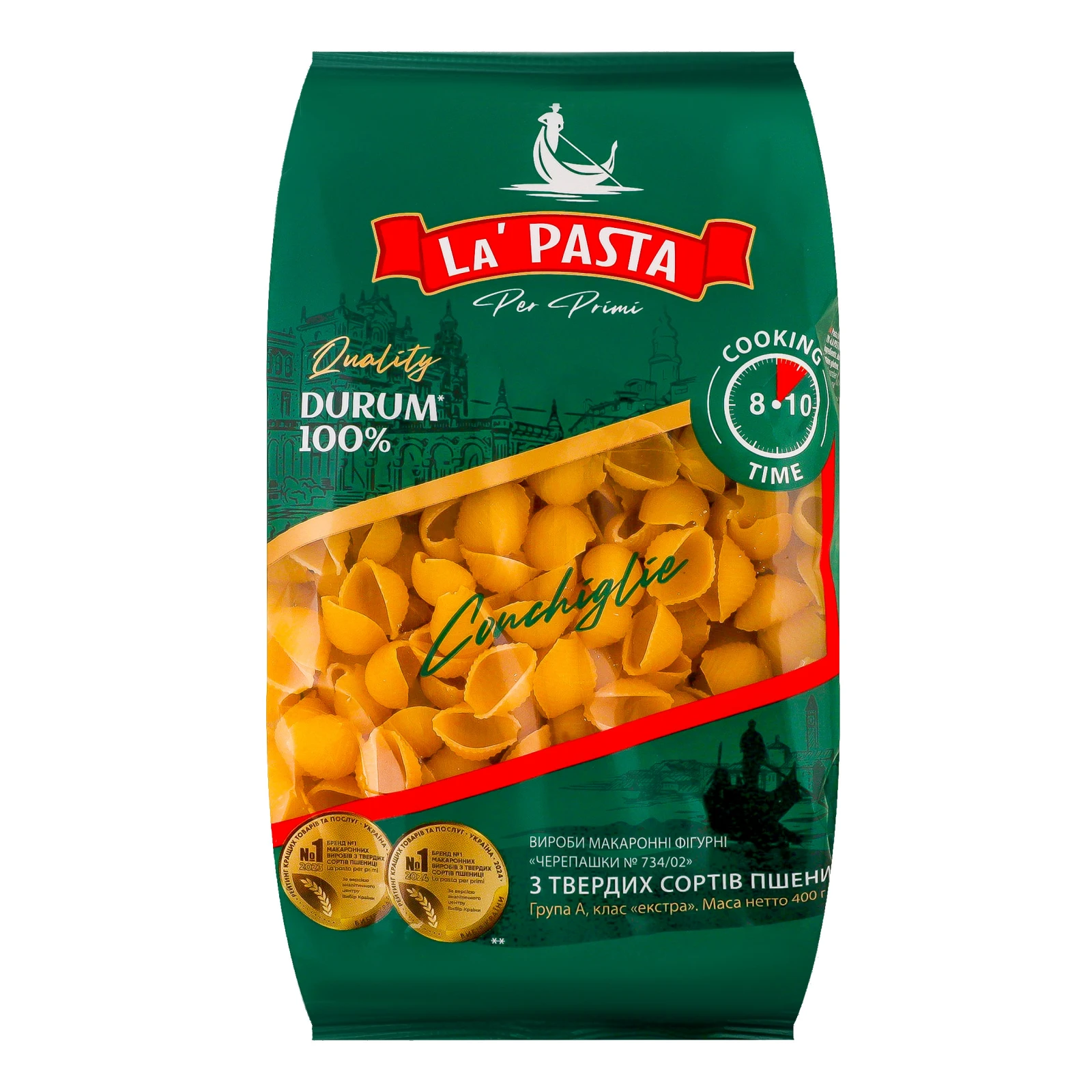 Макаронні вироби La Pasta Per Primi з твердих сортів пшениці Черепашки №734/02 400г Фото навігації №:1